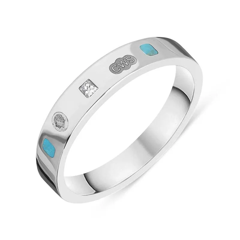 Sterling Silver Diamond Turquoise King's Coronation Hallmark Princess Cut 4mm Ring D