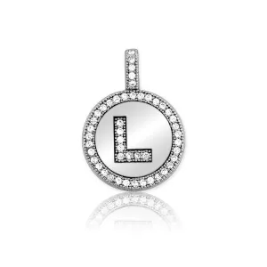 Sterling Silver Micro Pave Circle "L" Pendant with Chain