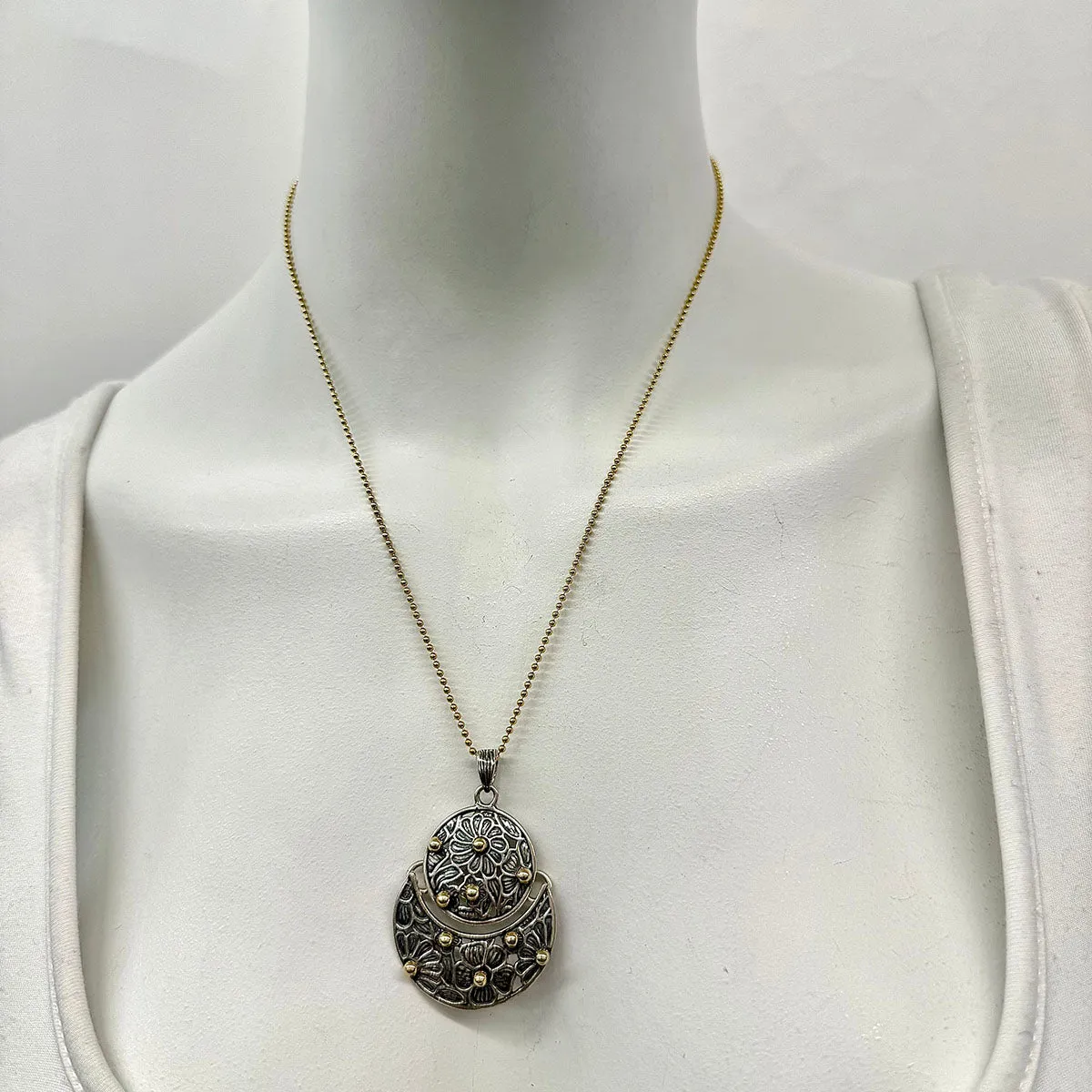 Sterling Silver Pendant Necklace with 14K Gold Accent