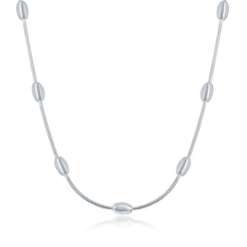 Sterling Silver Snake and Oval Beads Chain, 16"