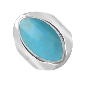 Sterling Silver Turquoise King's Coronation Hallmark Medium Oval Ring D