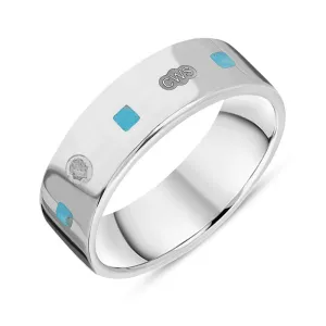 Sterling Silver Turquoise King's Coronation Hallmark Princess Cut 6mm Ring D