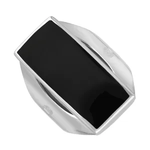 Sterling Silver Whitby Jet Hallmark Medium Oblong Ring