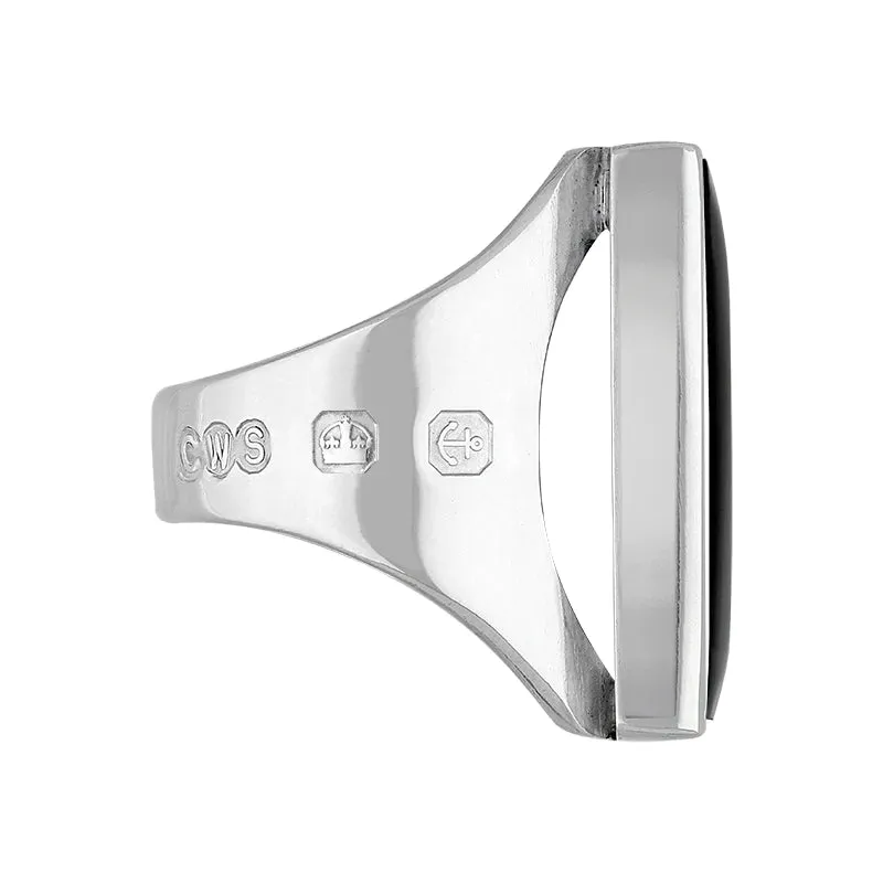 Sterling Silver Whitby Jet Hallmark Medium Oblong Ring