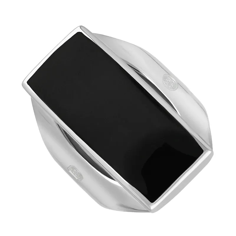 Sterling Silver Whitby Jet Hallmark Medium Oblong Ring