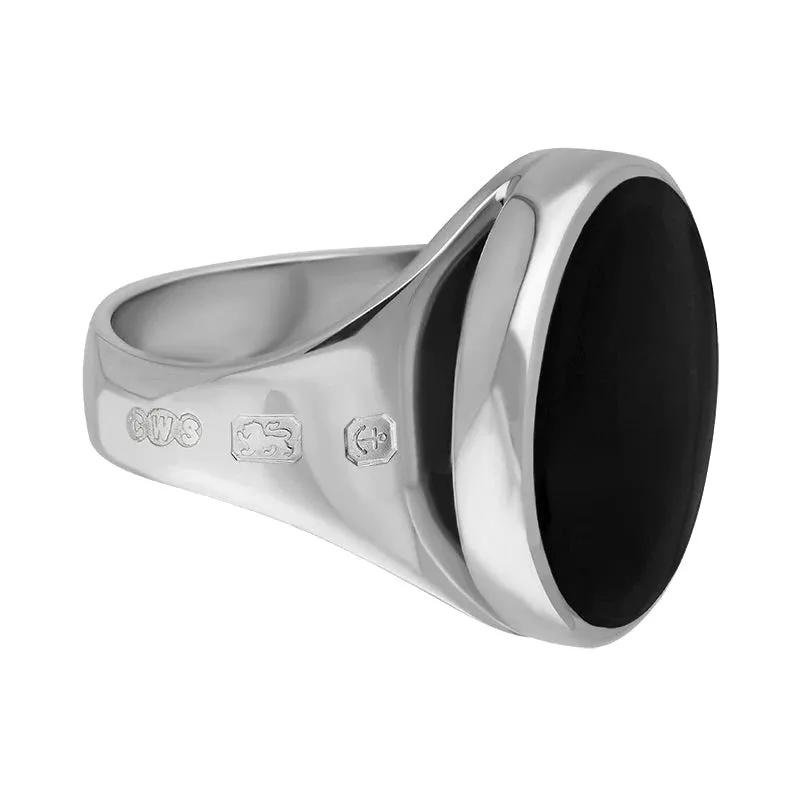 Sterling Silver Whitby Jet King's Coronation Hallmark Small Round Ring D