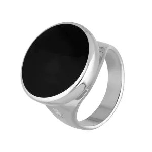 Sterling Silver Whitby Jet King's Coronation Hallmark Small Round Ring D