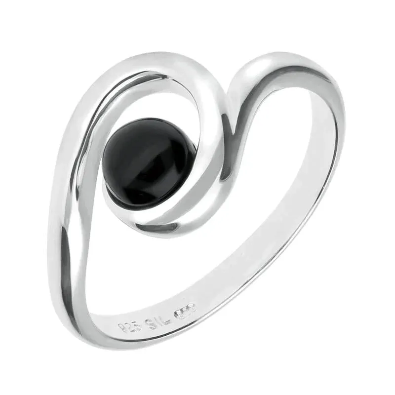 Sterling Silver Whitby Jet Round Twist Ring
