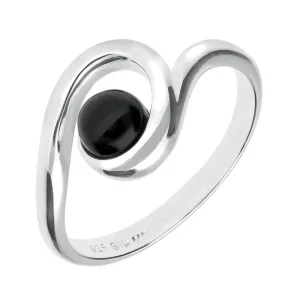 Sterling Silver Whitby Jet Round Twist Ring