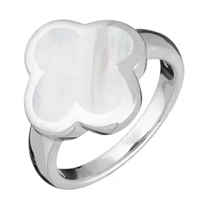 Sterling Silver White Mother of Pearl Bloom Four Leaf Clover Ring