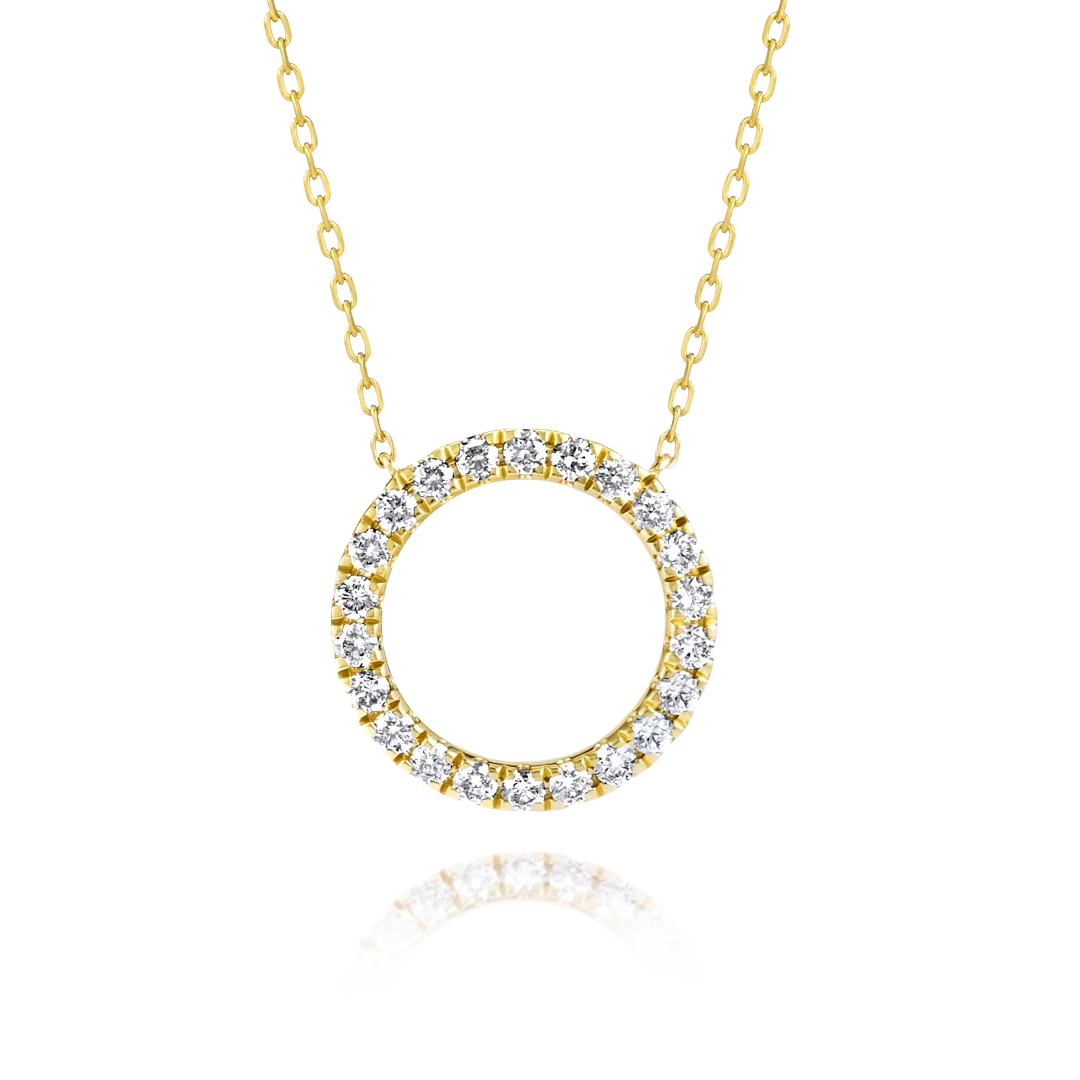 Thin Circle Diamond Pendant Yellow Gold