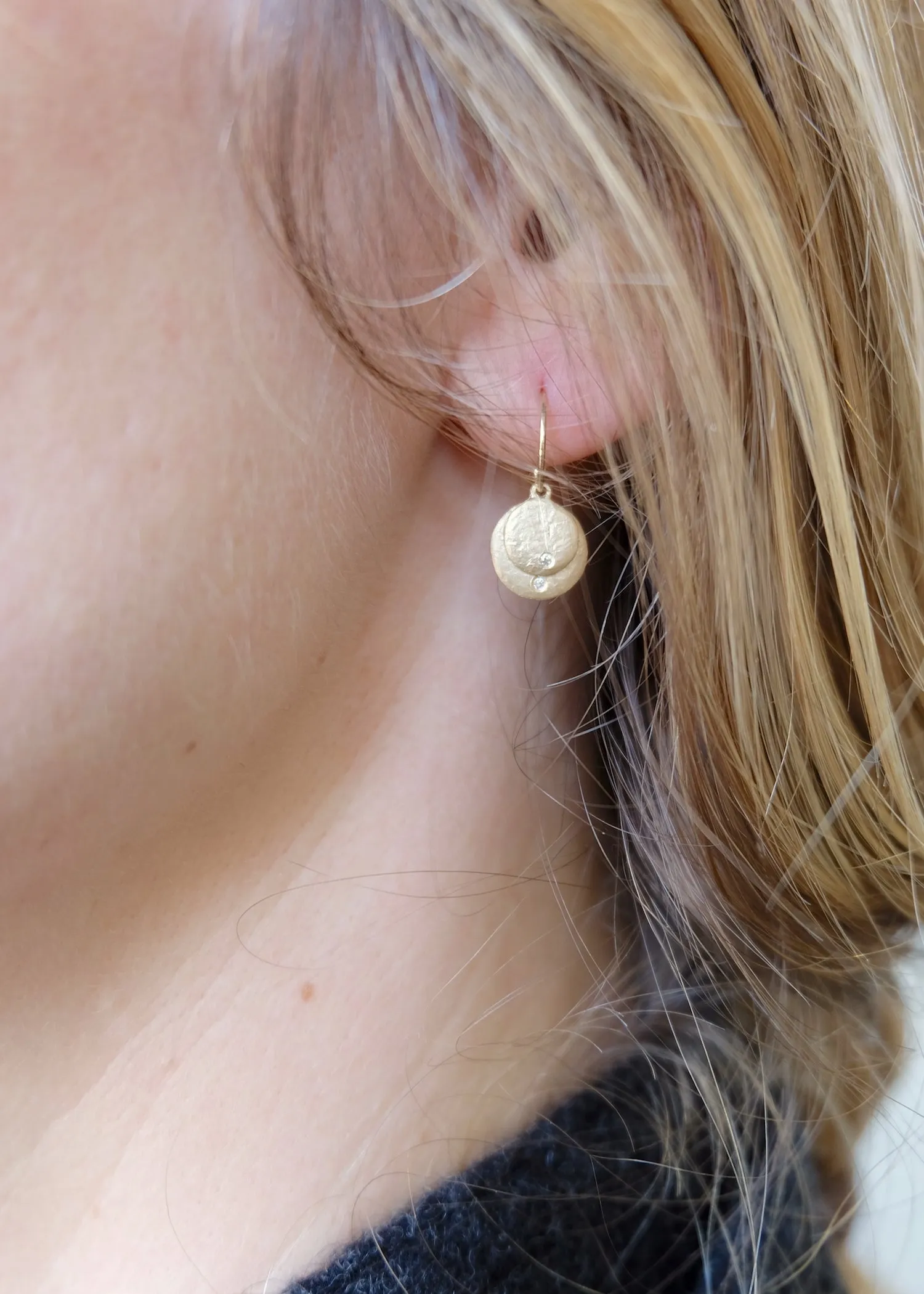 Victoria Cunningham | 14k Gold Double Disc   Diamond Earrings