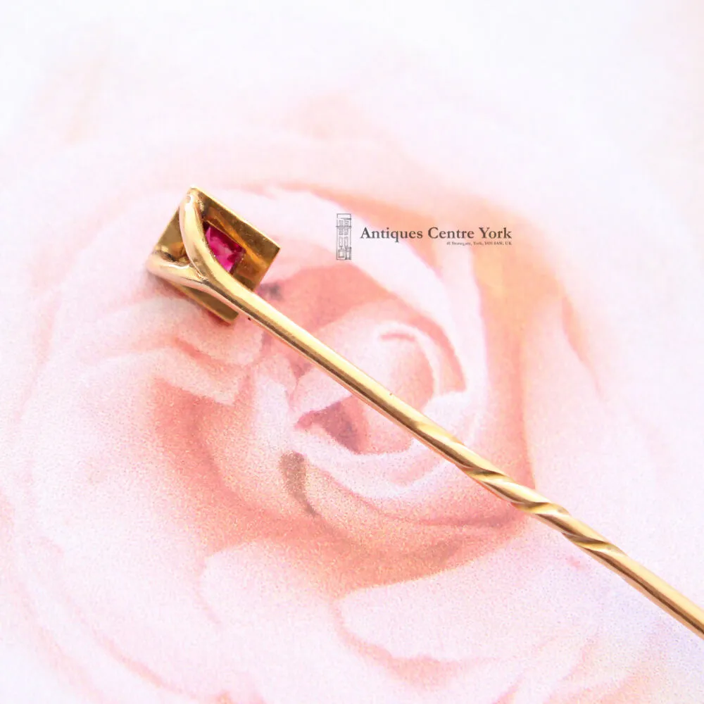 Victorian 15ct Ruby & White Enamel Stick Pin