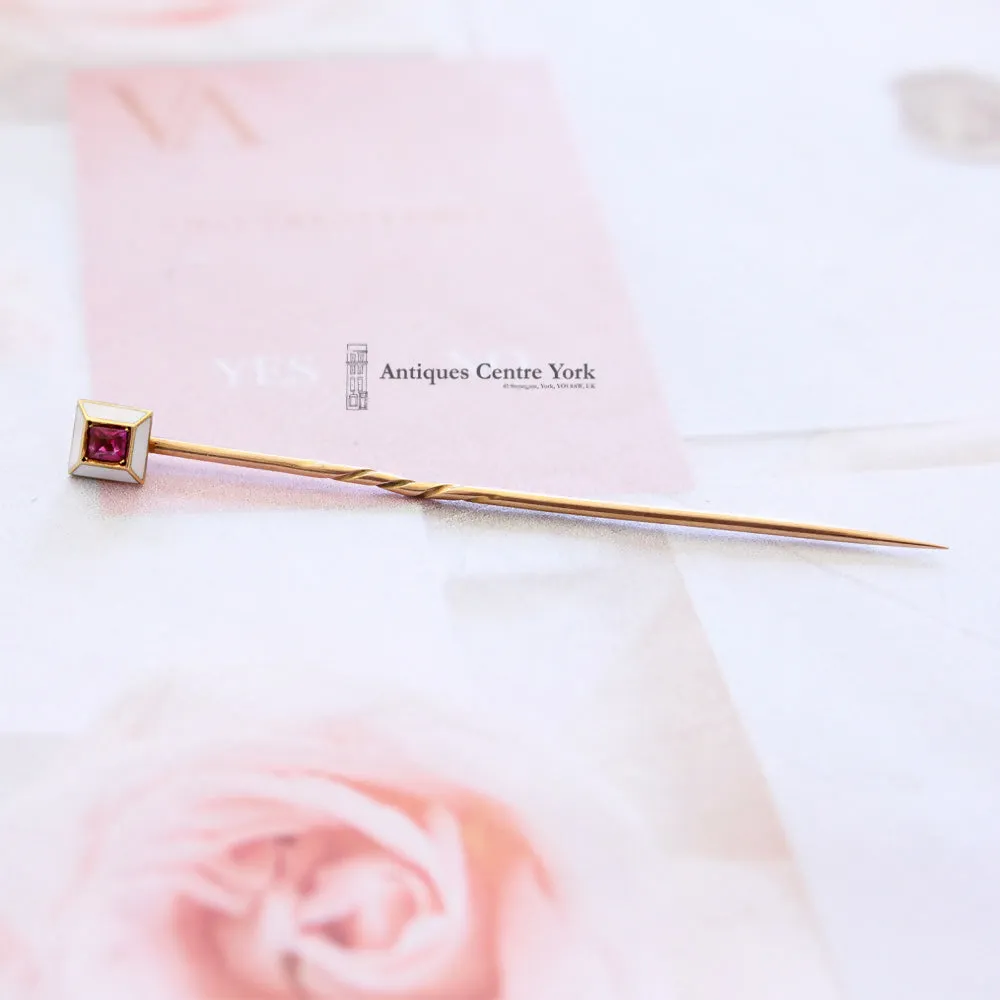 Victorian 15ct Ruby & White Enamel Stick Pin