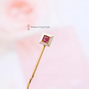 Victorian 15ct Ruby & White Enamel Stick Pin