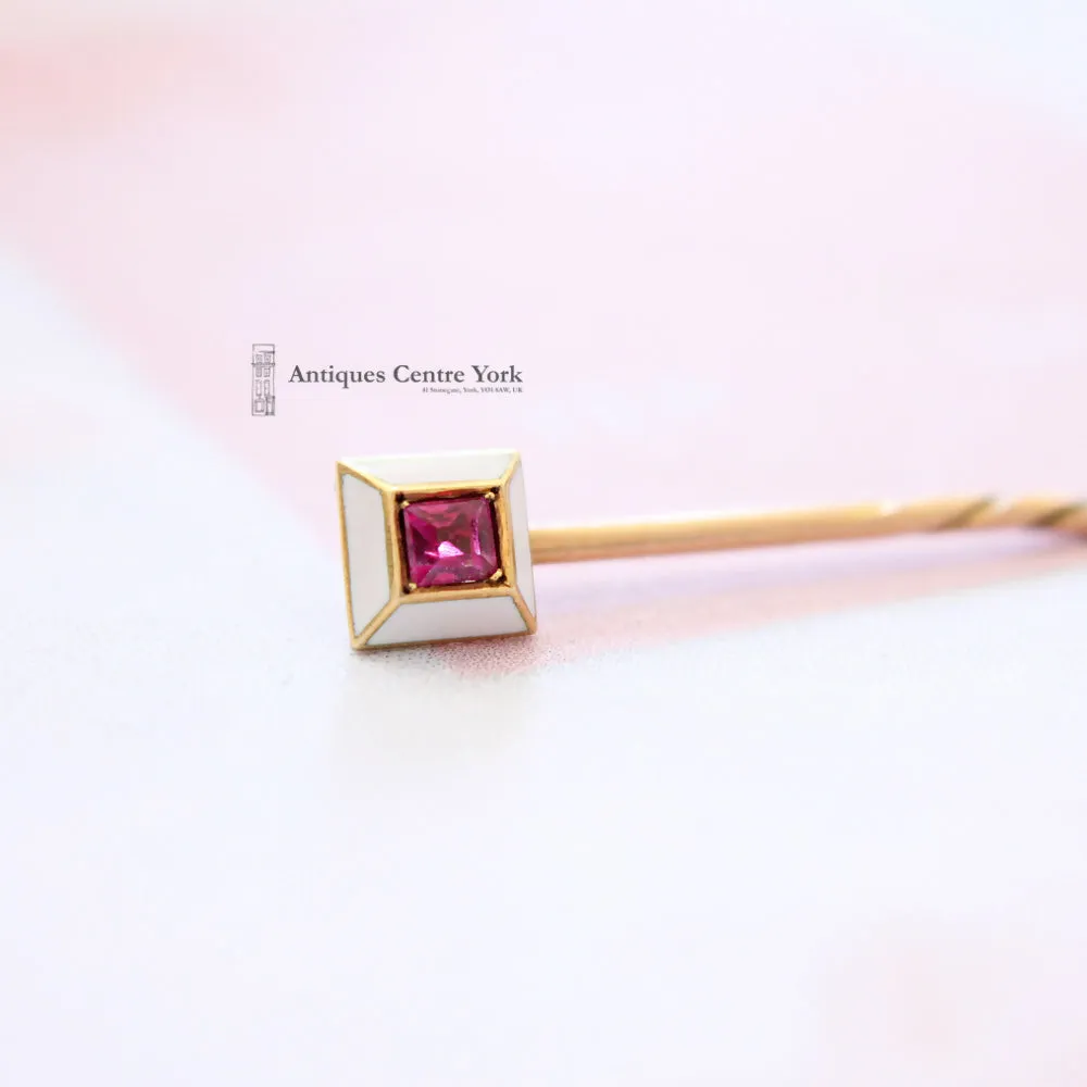 Victorian 15ct Ruby & White Enamel Stick Pin