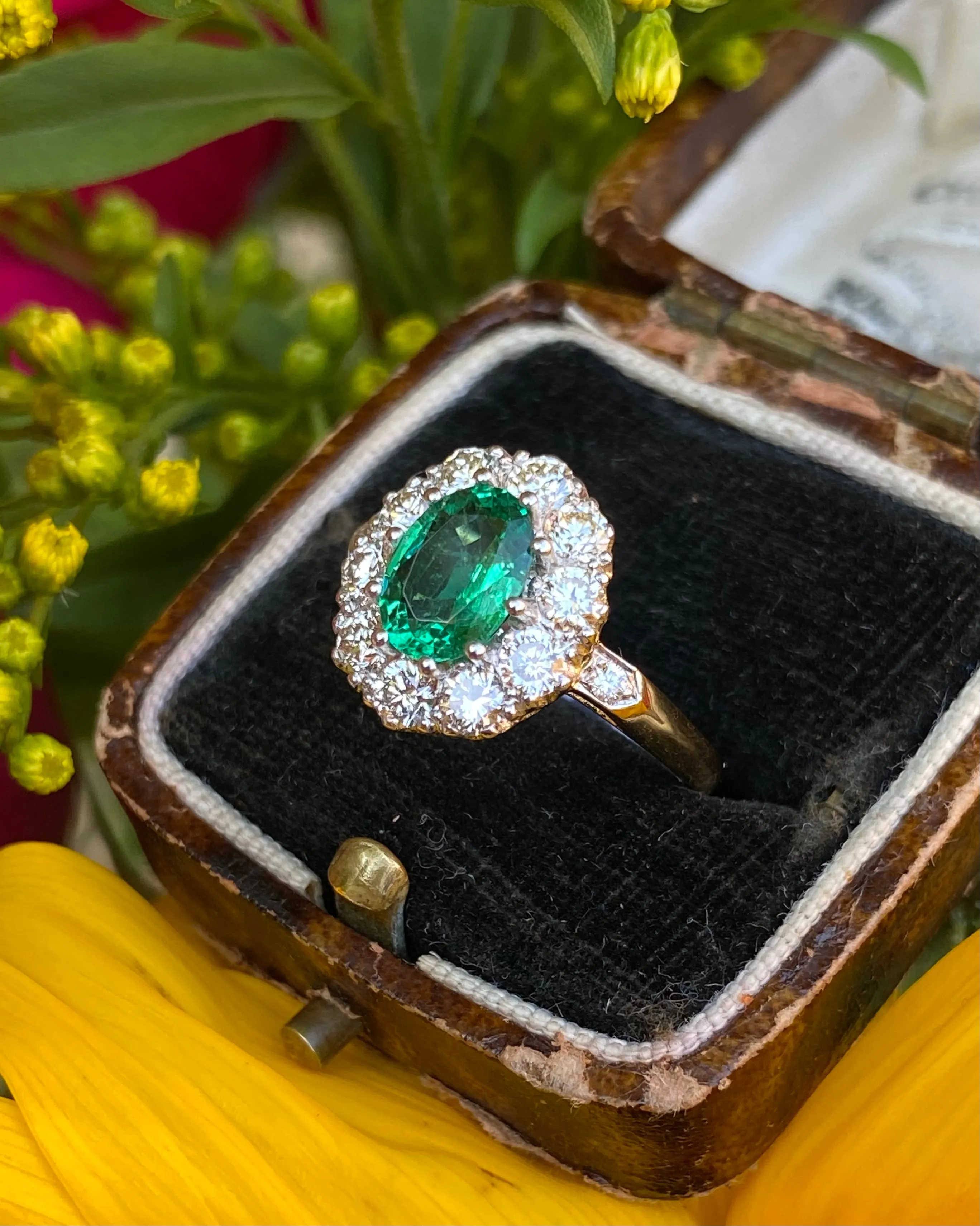 Victorian Emerald and Diamond Cluster Ring 18ct Yellow Gold 0.95ct   1.20ct