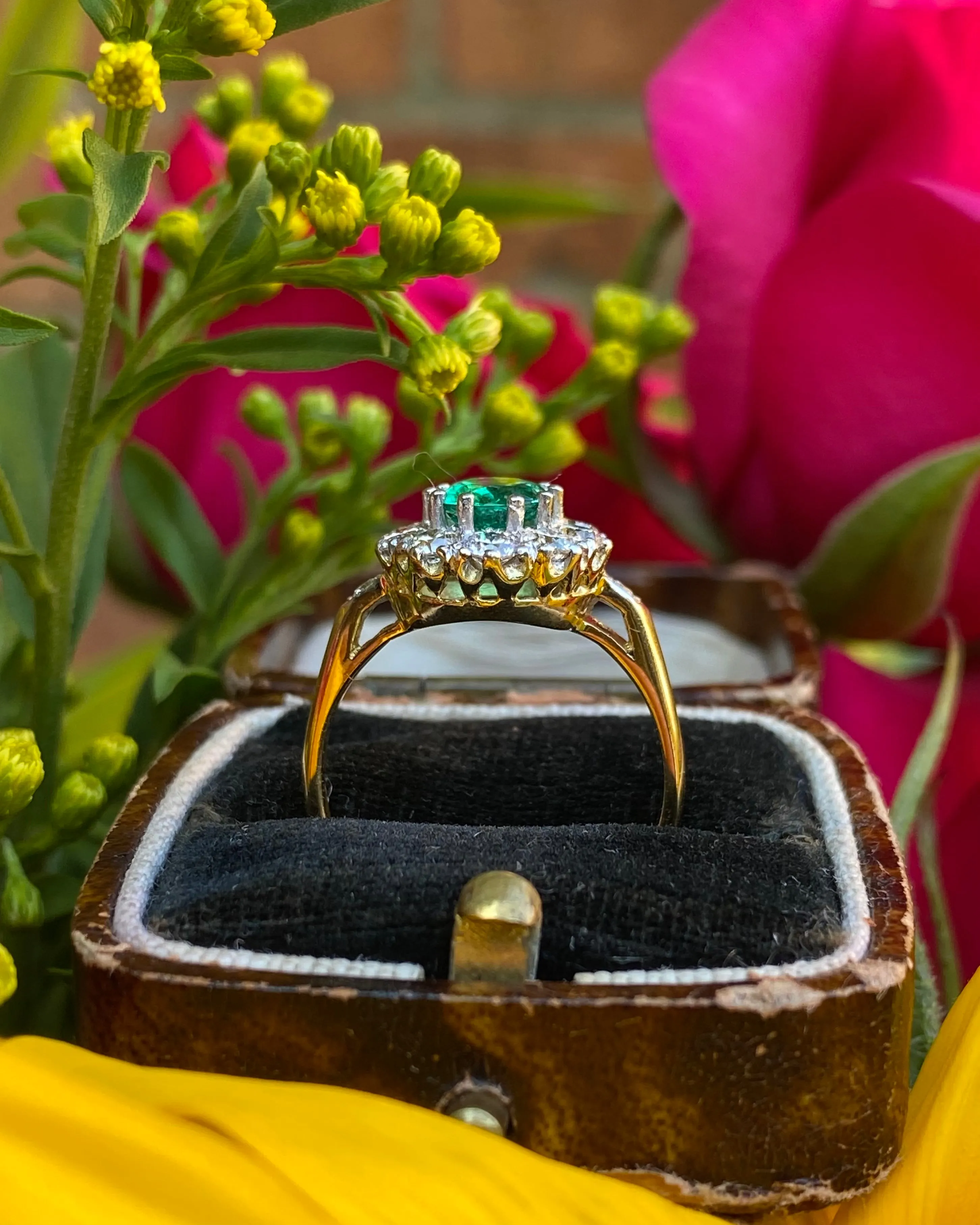 Victorian Emerald and Diamond Cluster Ring 18ct Yellow Gold 0.95ct   1.20ct