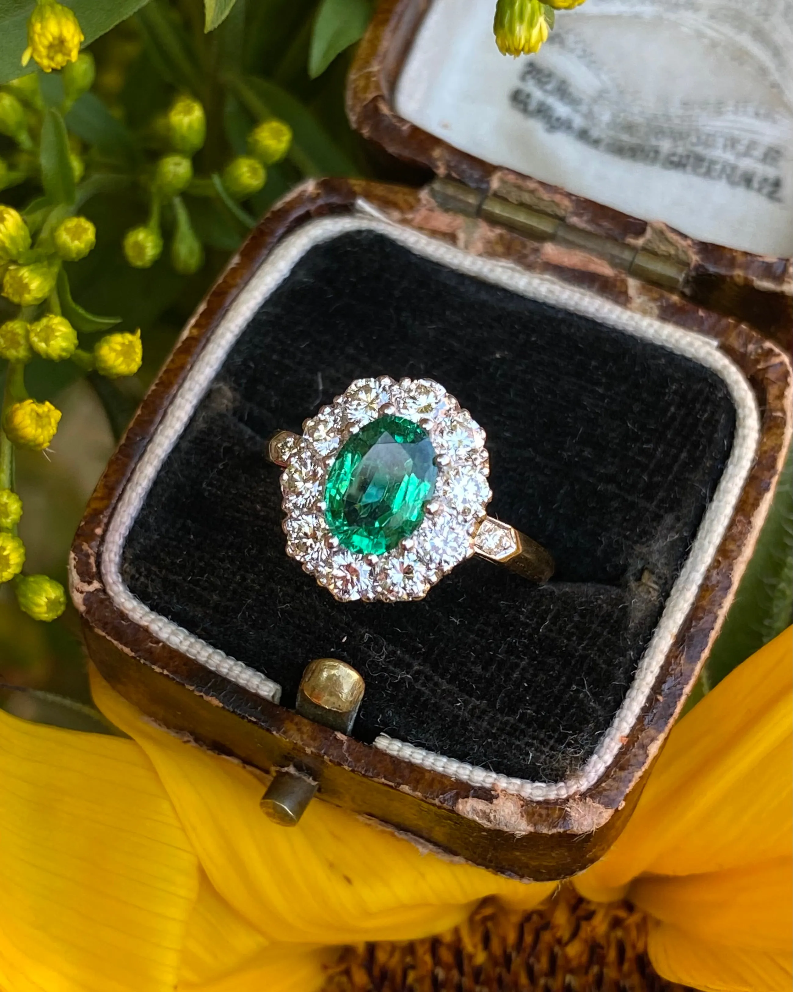 Victorian Emerald and Diamond Cluster Ring 18ct Yellow Gold 0.95ct   1.20ct