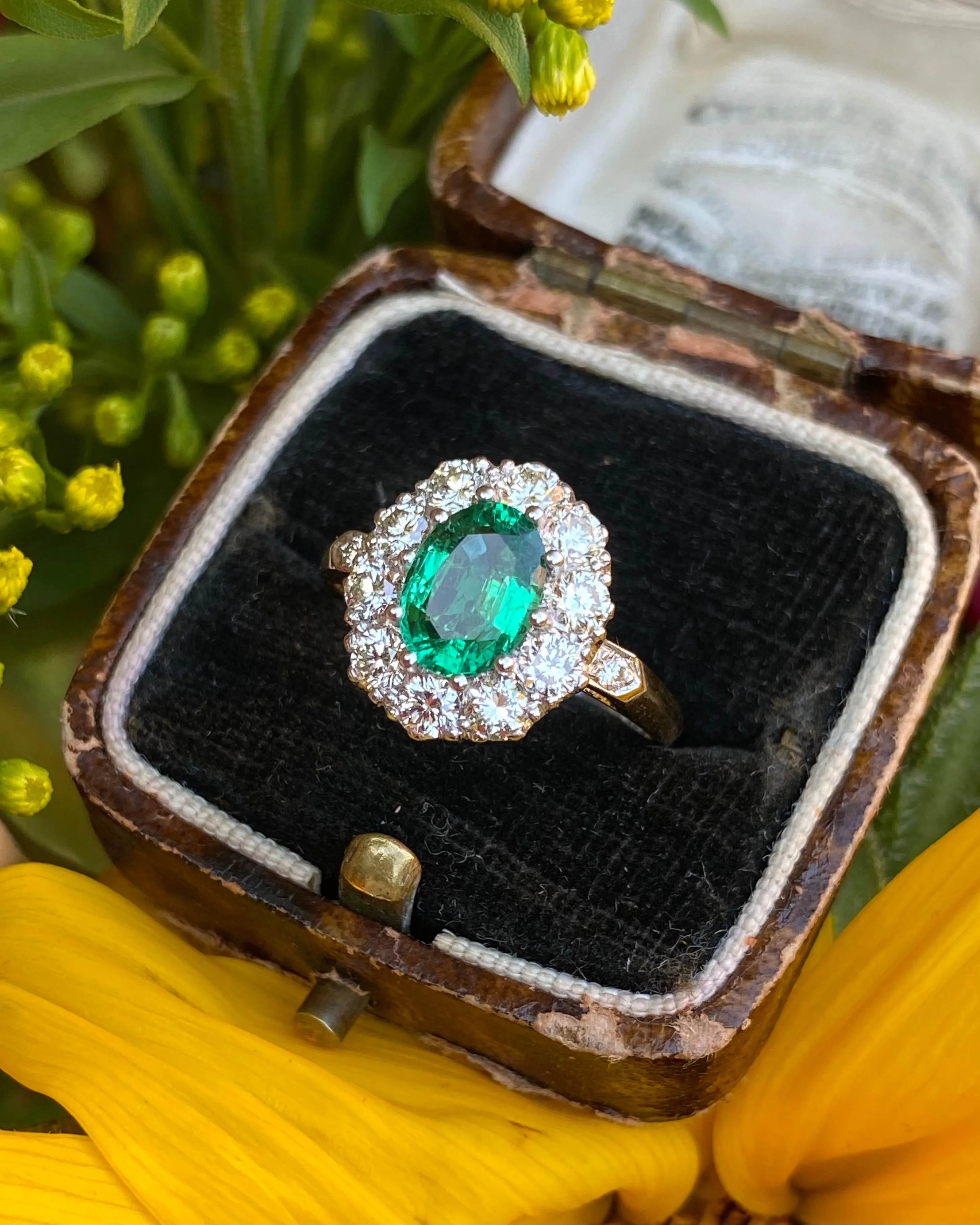 Victorian Emerald and Diamond Cluster Ring 18ct Yellow Gold 0.95ct   1.20ct