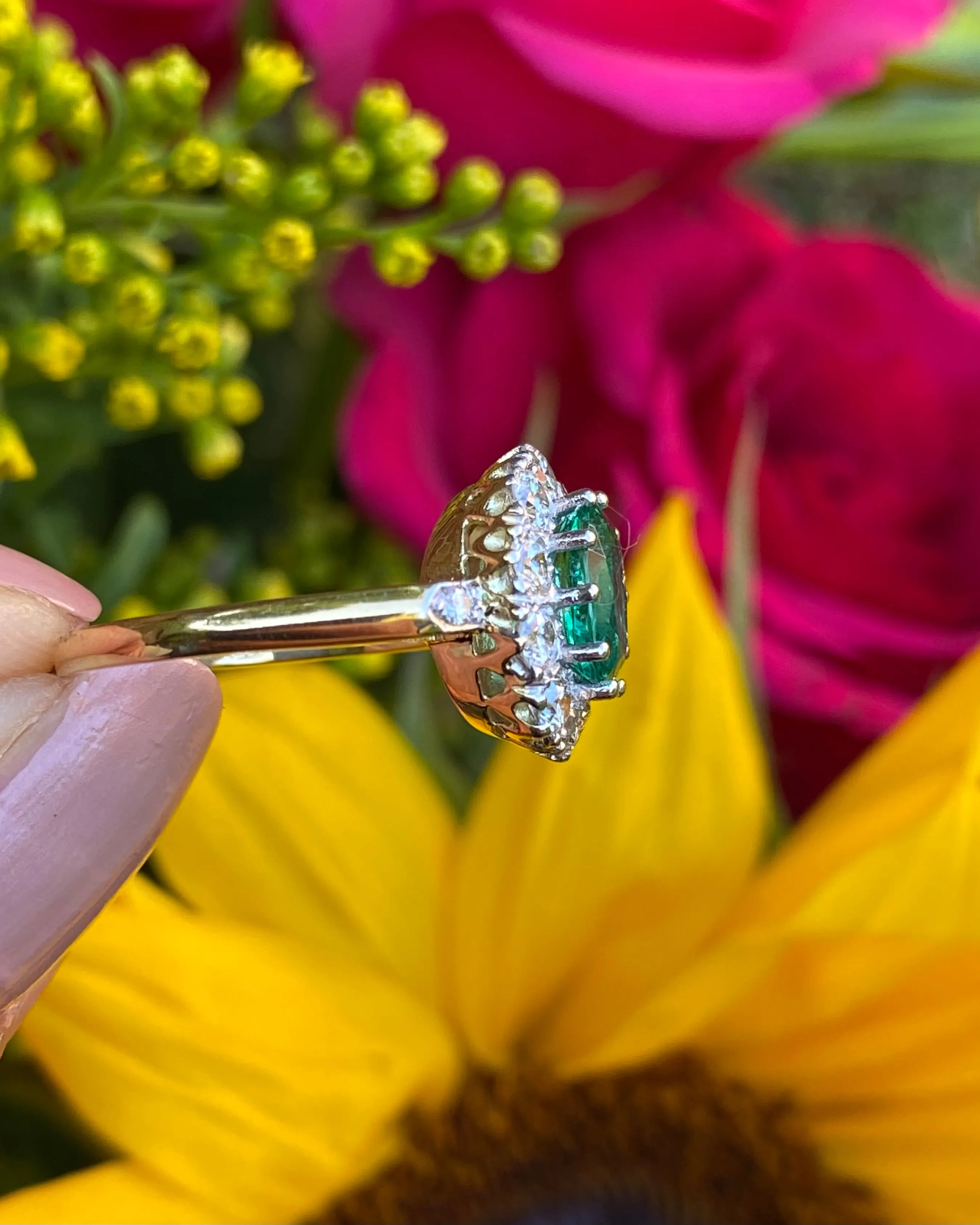 Victorian Emerald and Diamond Cluster Ring 18ct Yellow Gold 0.95ct   1.20ct