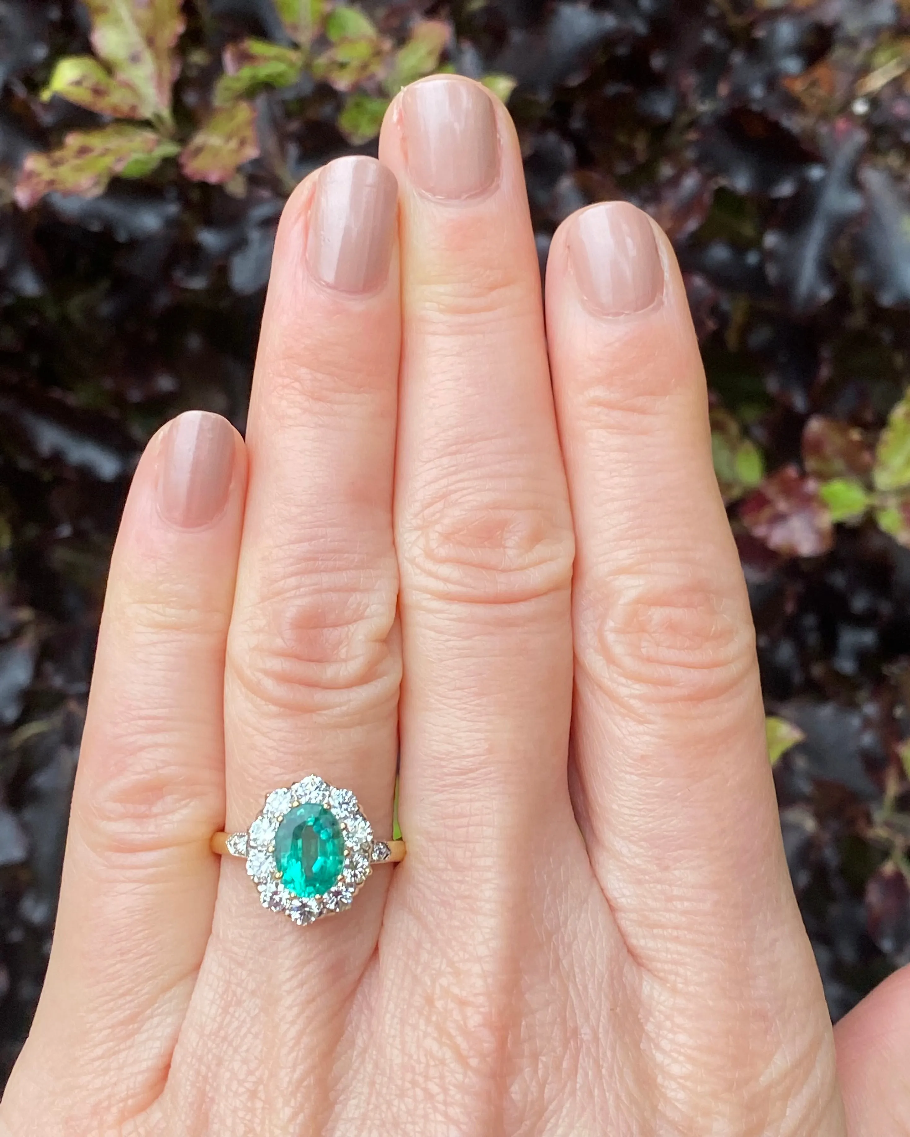 Victorian Emerald and Diamond Cluster Ring 18ct Yellow Gold 0.95ct   1.20ct