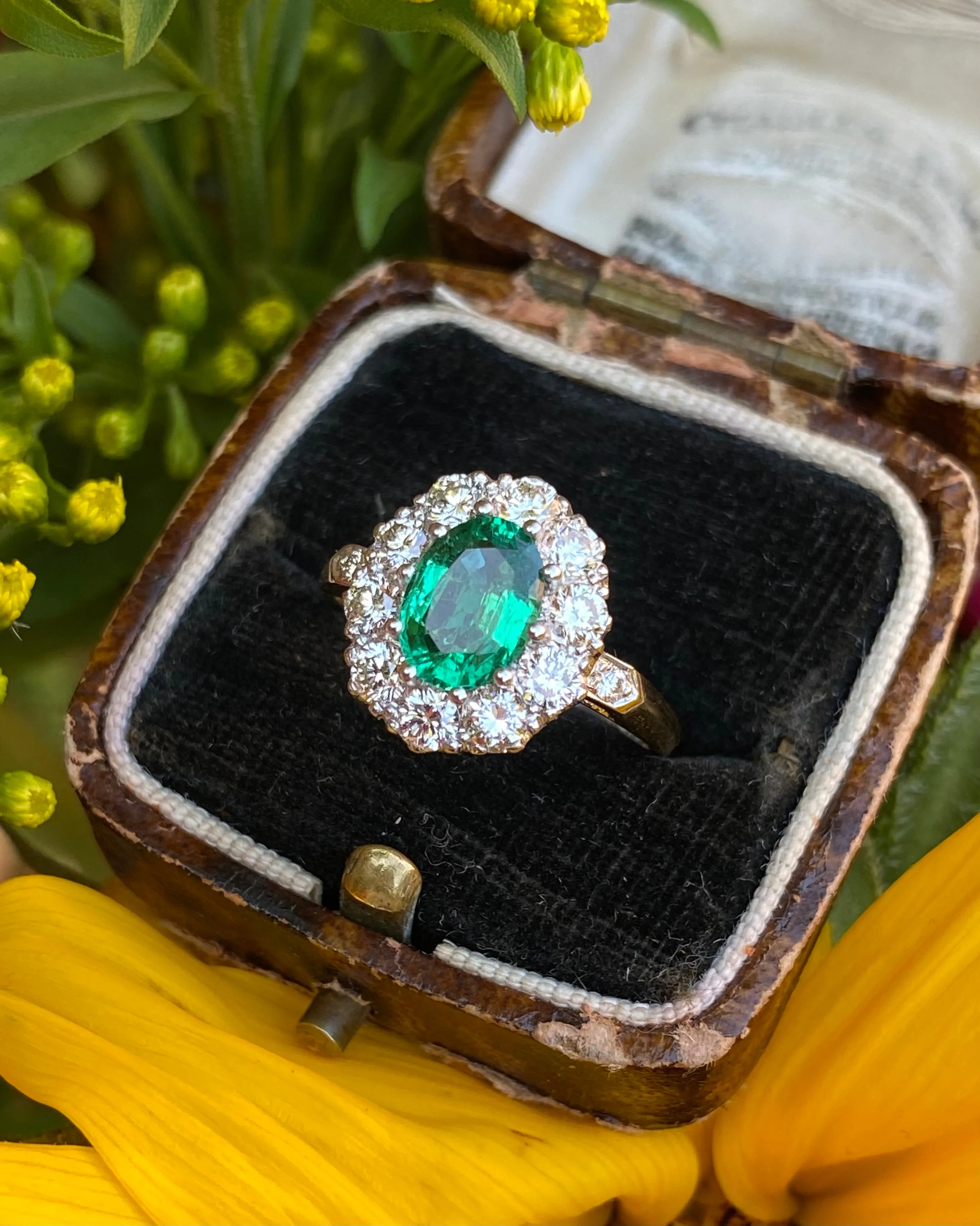 Victorian Emerald and Diamond Cluster Ring 18ct Yellow Gold 0.95ct   1.20ct