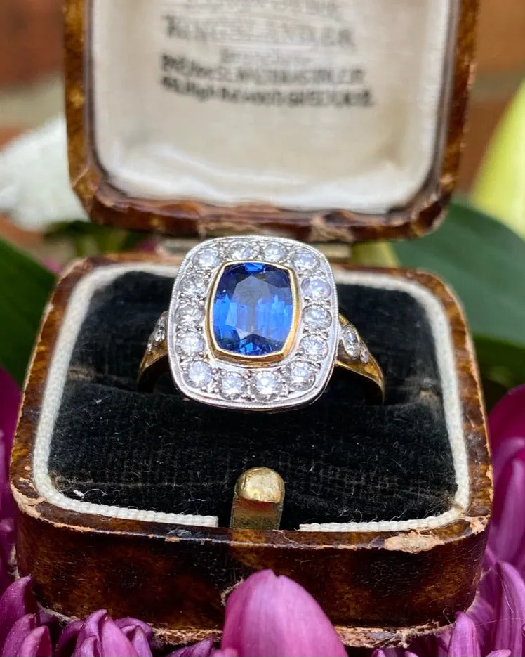 Victorian Sapphire and Diamond Cluster Ring 18ct Yellow Gold 0.80ct   1.60ct