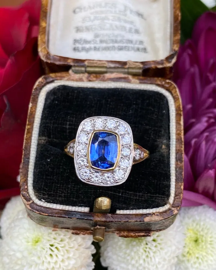 Victorian Sapphire and Diamond Cluster Ring 18ct Yellow Gold 0.80ct   1.60ct