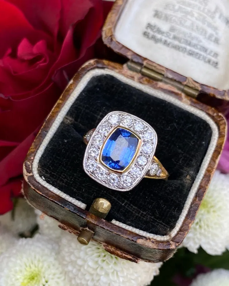 Victorian Sapphire and Diamond Cluster Ring 18ct Yellow Gold 0.80ct   1.60ct