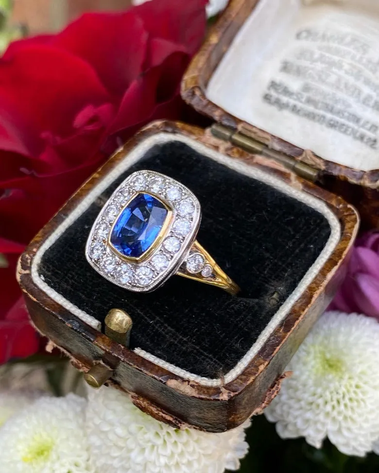 Victorian Sapphire and Diamond Cluster Ring 18ct Yellow Gold 0.80ct   1.60ct