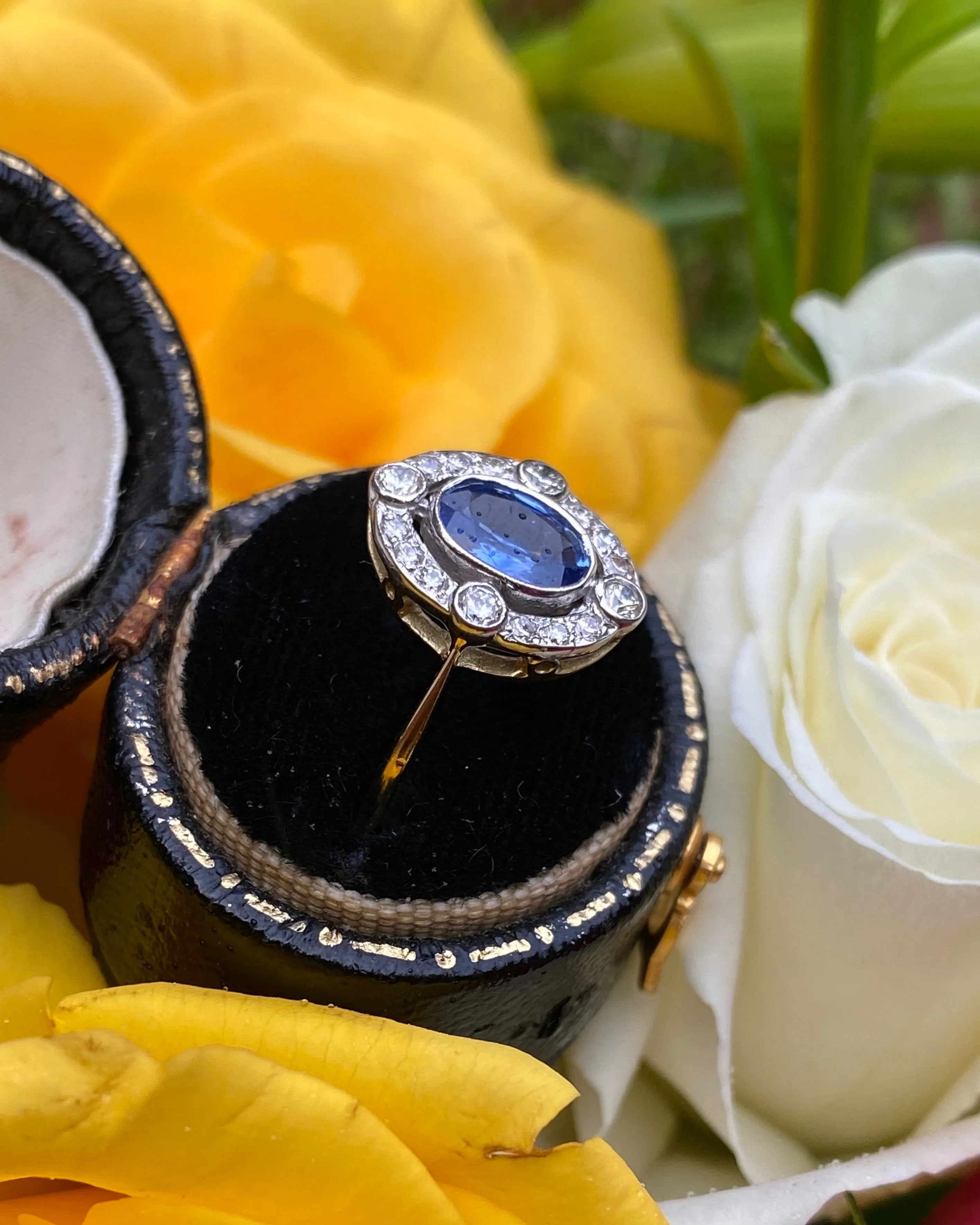 Victorian Sapphire and Diamond Cluster Ring Platinum 0.35ct   1.0ct