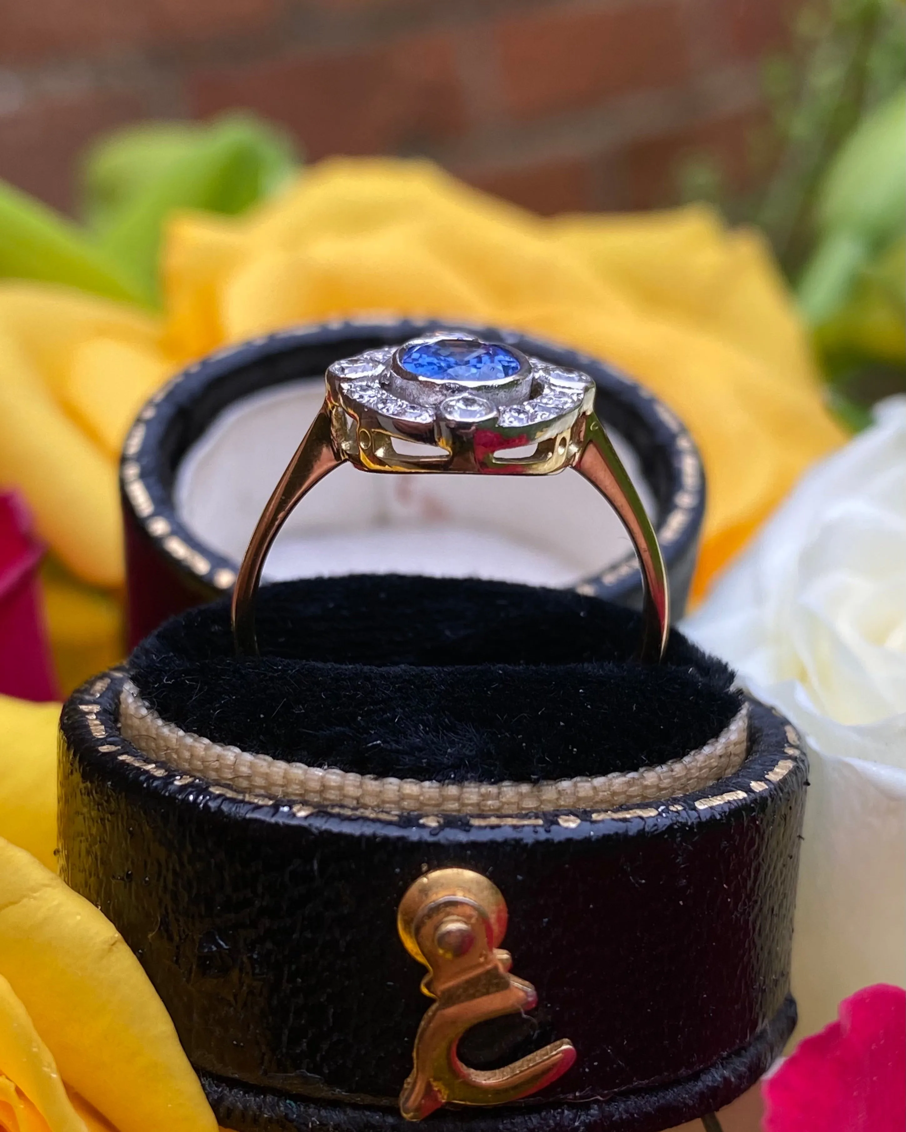 Victorian Sapphire and Diamond Cluster Ring Platinum 0.35ct   1.0ct
