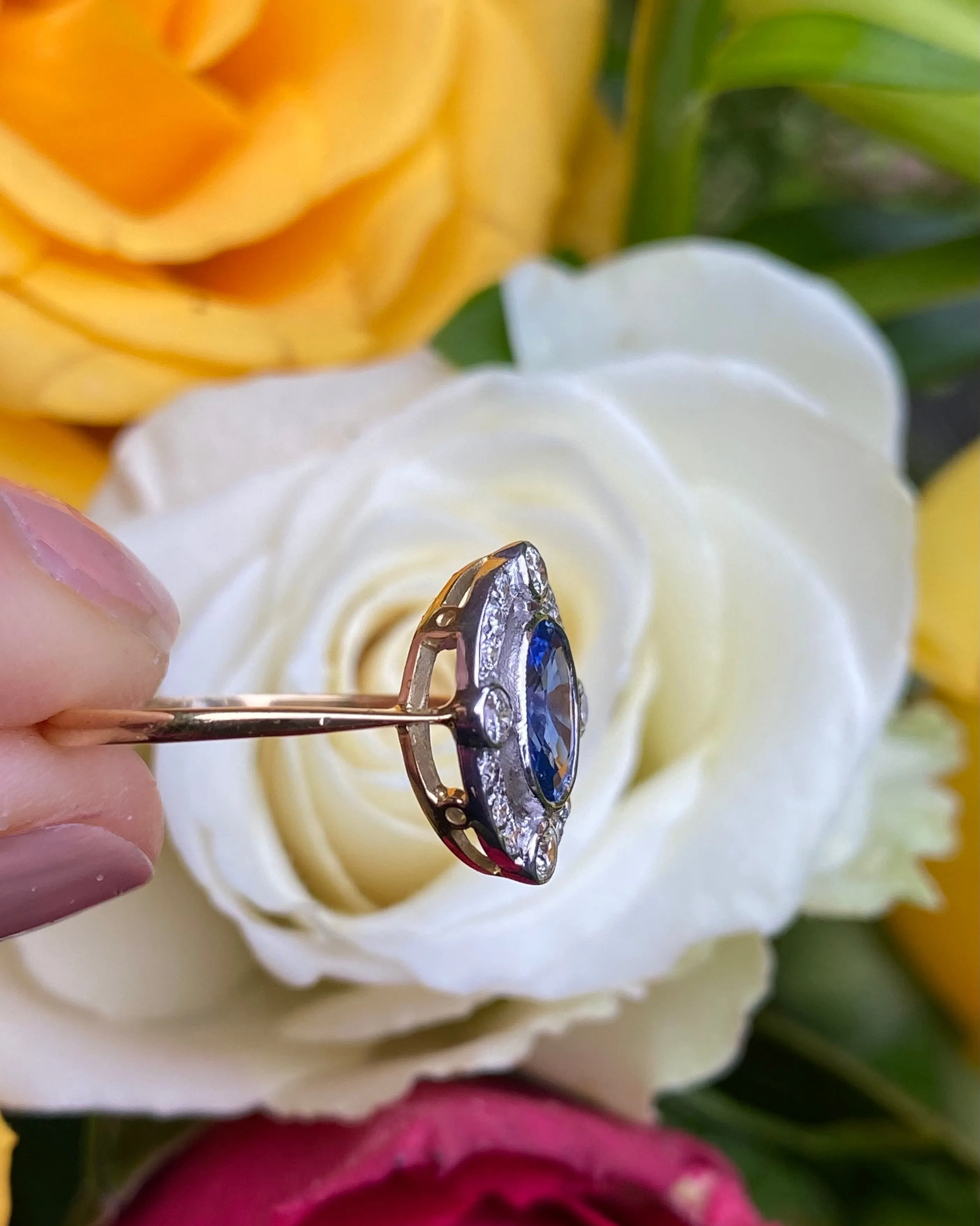 Victorian Sapphire and Diamond Cluster Ring Platinum 0.35ct   1.0ct