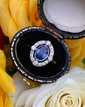 Victorian Sapphire and Diamond Cluster Ring Platinum 0.35ct   1.0ct