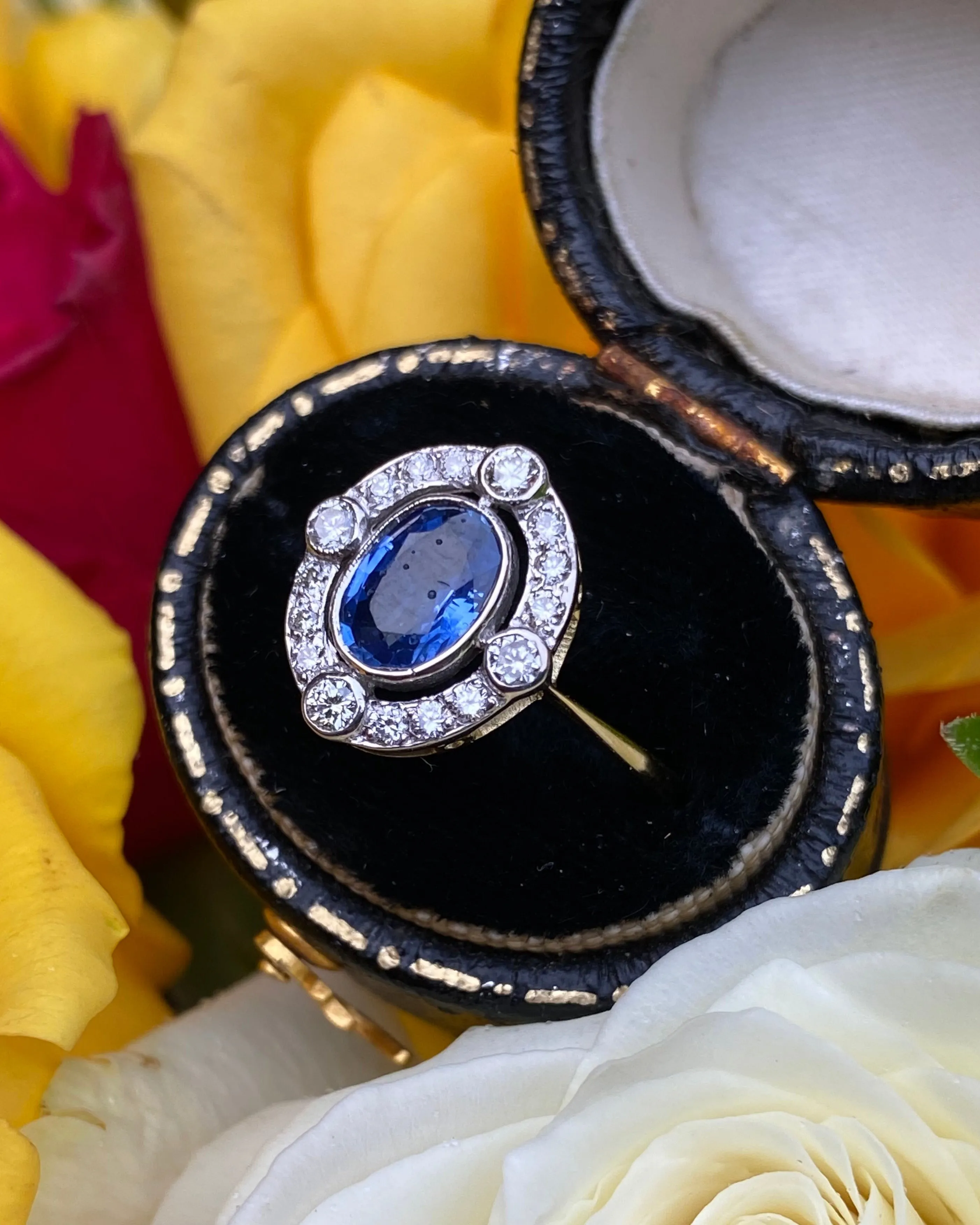 Victorian Sapphire and Diamond Cluster Ring Platinum 0.35ct   1.0ct