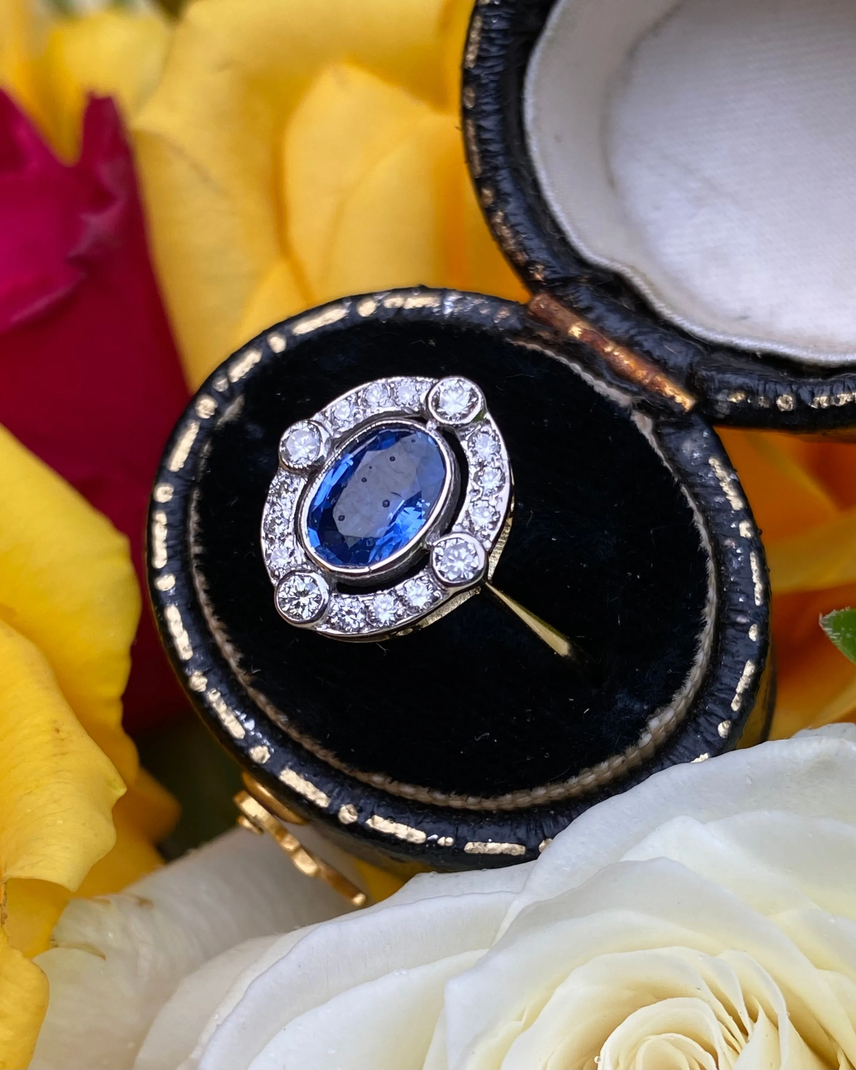 Victorian Sapphire and Diamond Cluster Ring Platinum 0.35ct   1.0ct