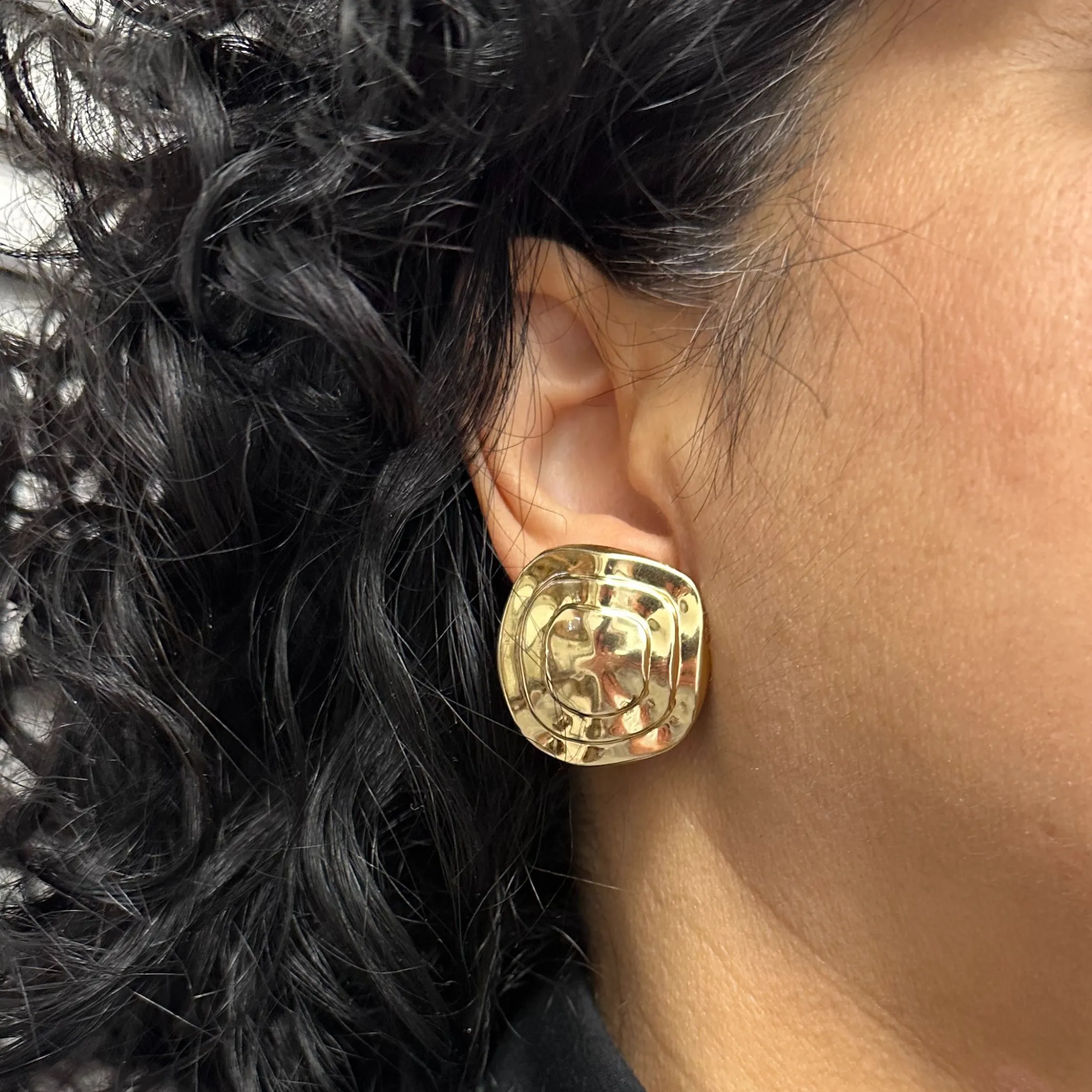 Vintage 14K Gold Puffed Large Semi-Round Earrings