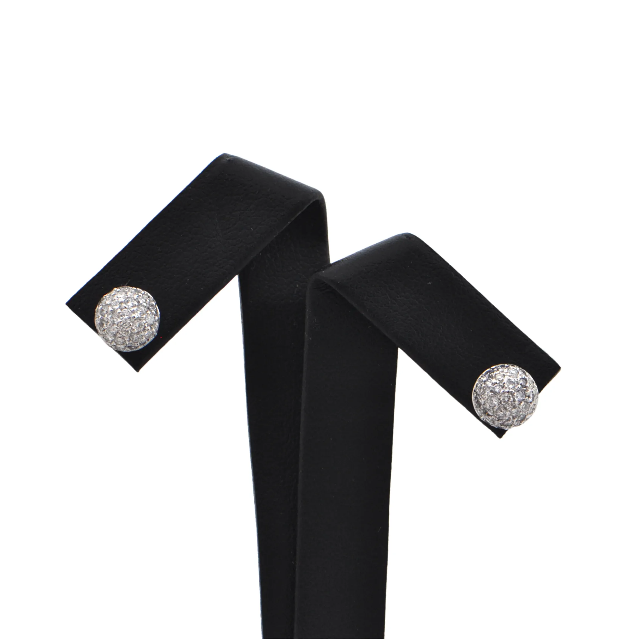 Vintage 18K White Gold Domed Cluster Diamond Stud Earrings