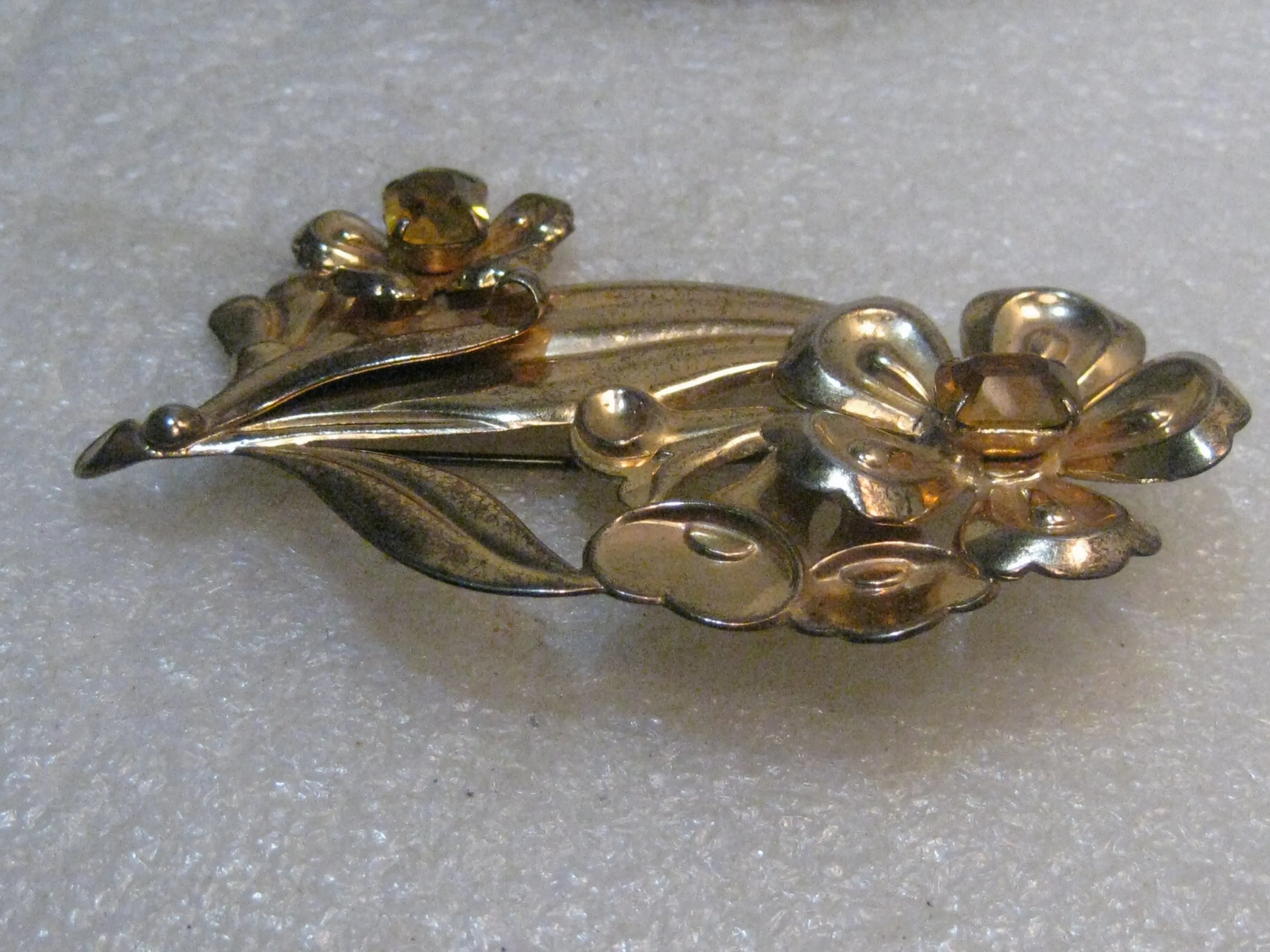 Vintage 1940's Sterling Rhinestone Brooch, Yellow Stones, 3-3.8" Tall, 18.95 gr.