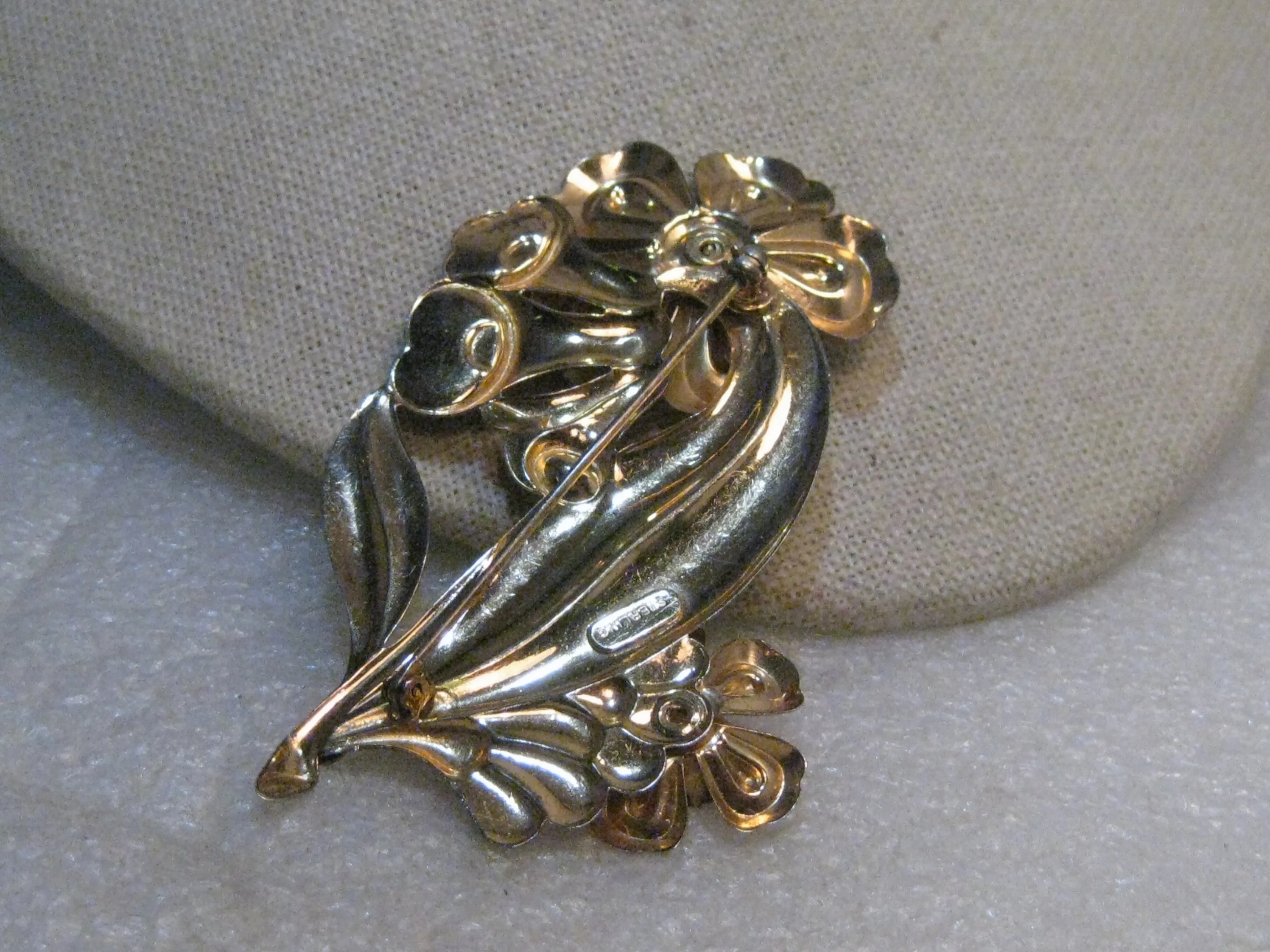 Vintage 1940's Sterling Rhinestone Brooch, Yellow Stones, 3-3.8" Tall, 18.95 gr.