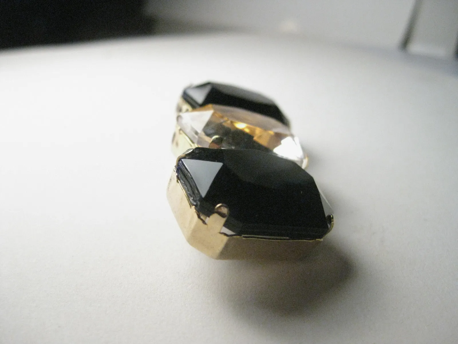 Vintage 1980's Black/Clear Huge Rhinestone Brooch