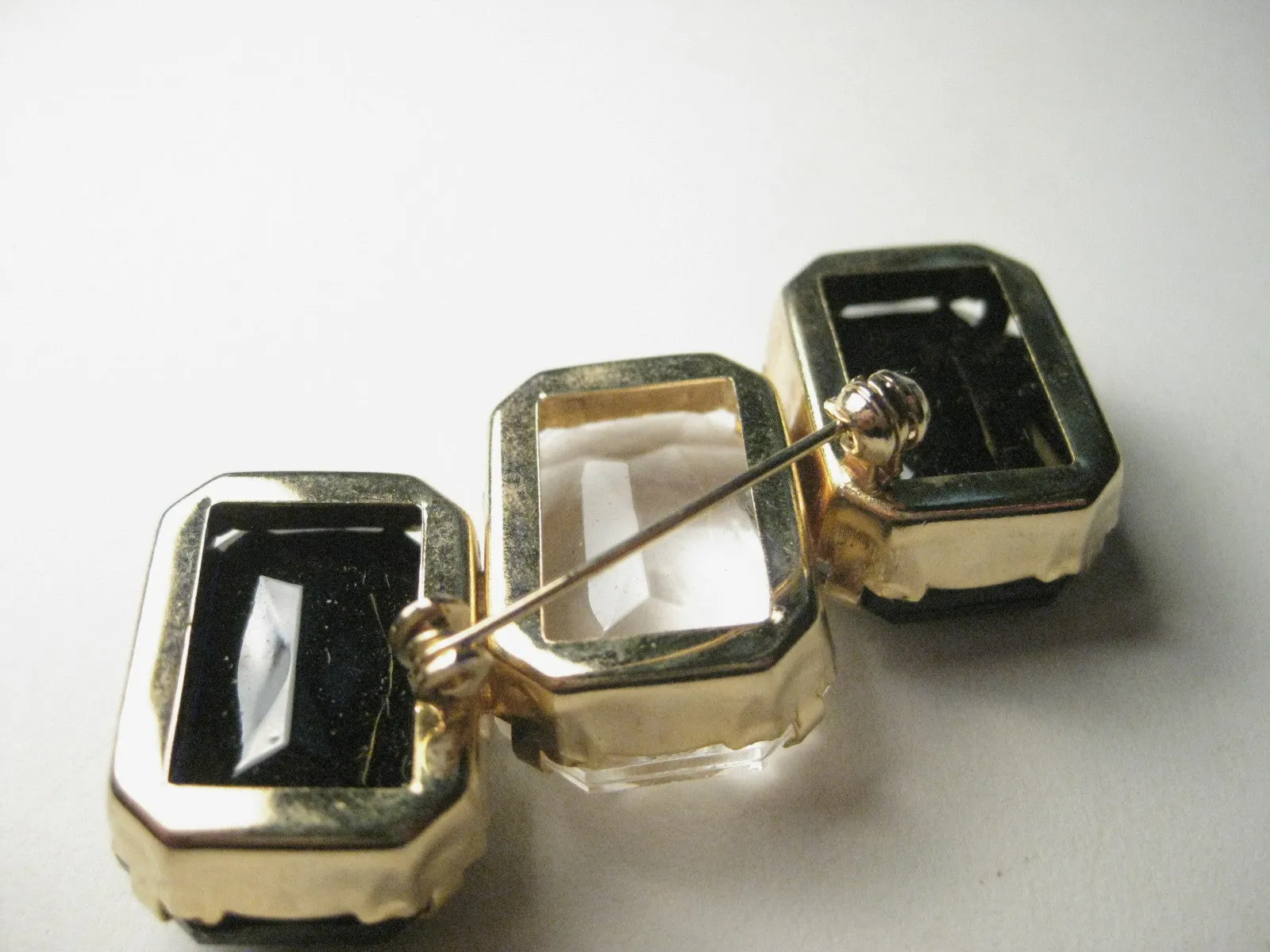 Vintage 1980's Black/Clear Huge Rhinestone Brooch