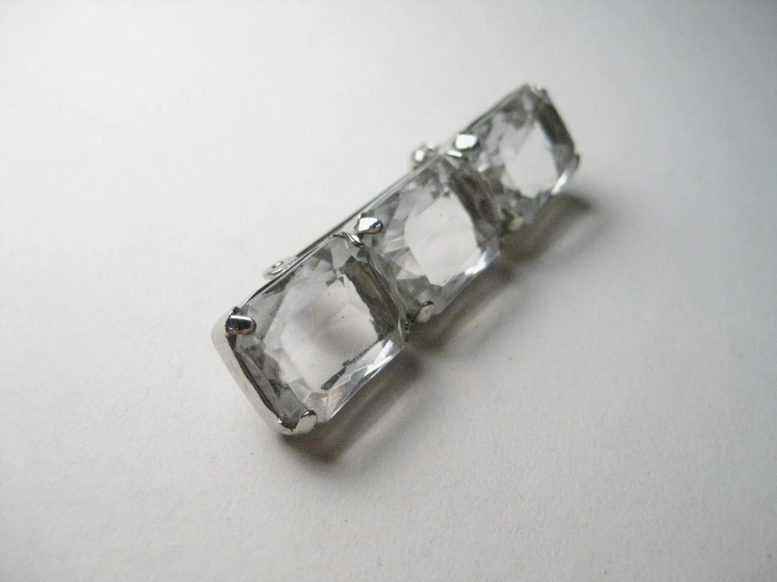 Vintage 1980s Like Ice,  Clear Faux Diamond Bar Brooch/Pin, 2"