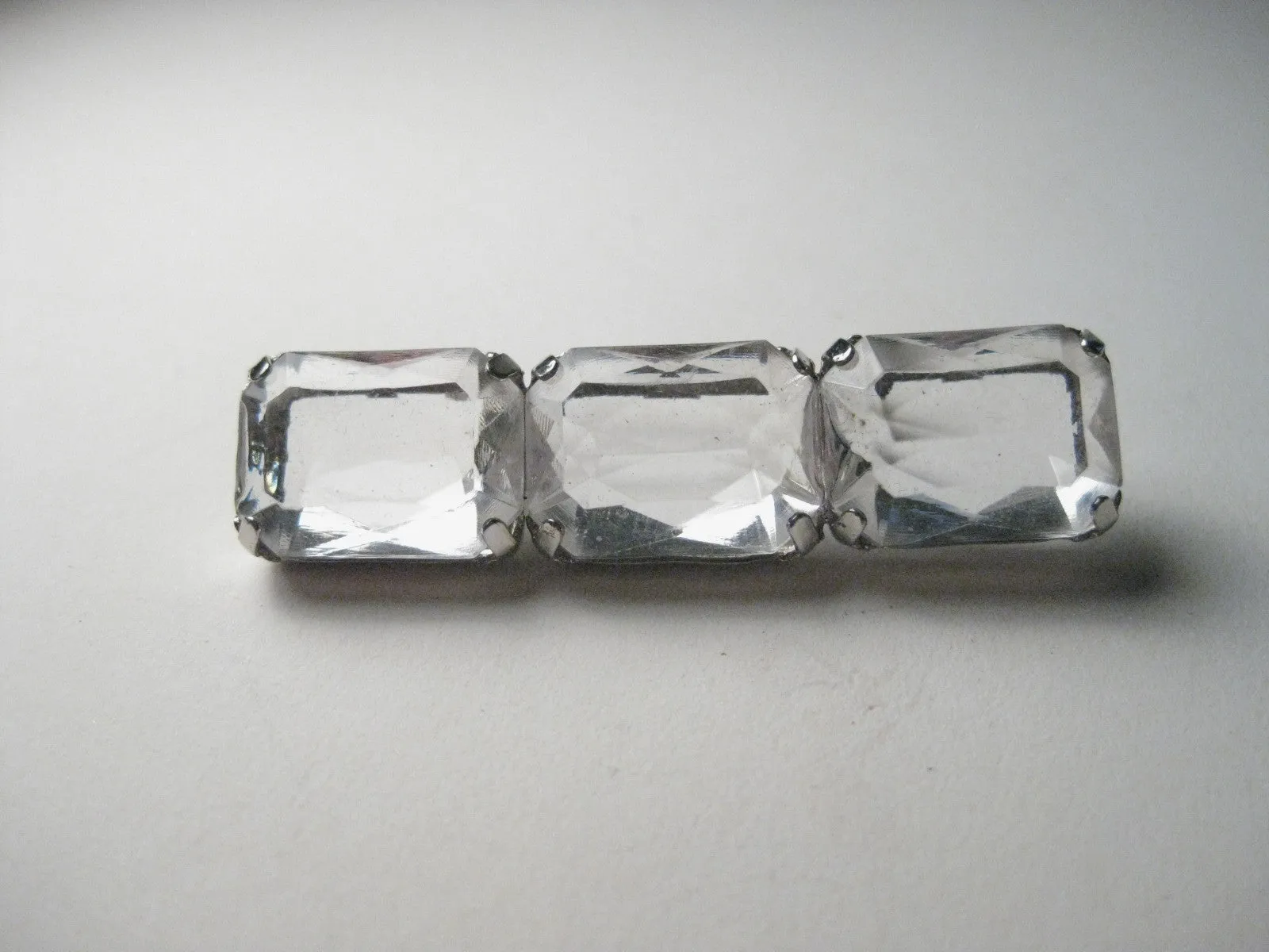 Vintage 1980s Like Ice,  Clear Faux Diamond Bar Brooch/Pin, 2"