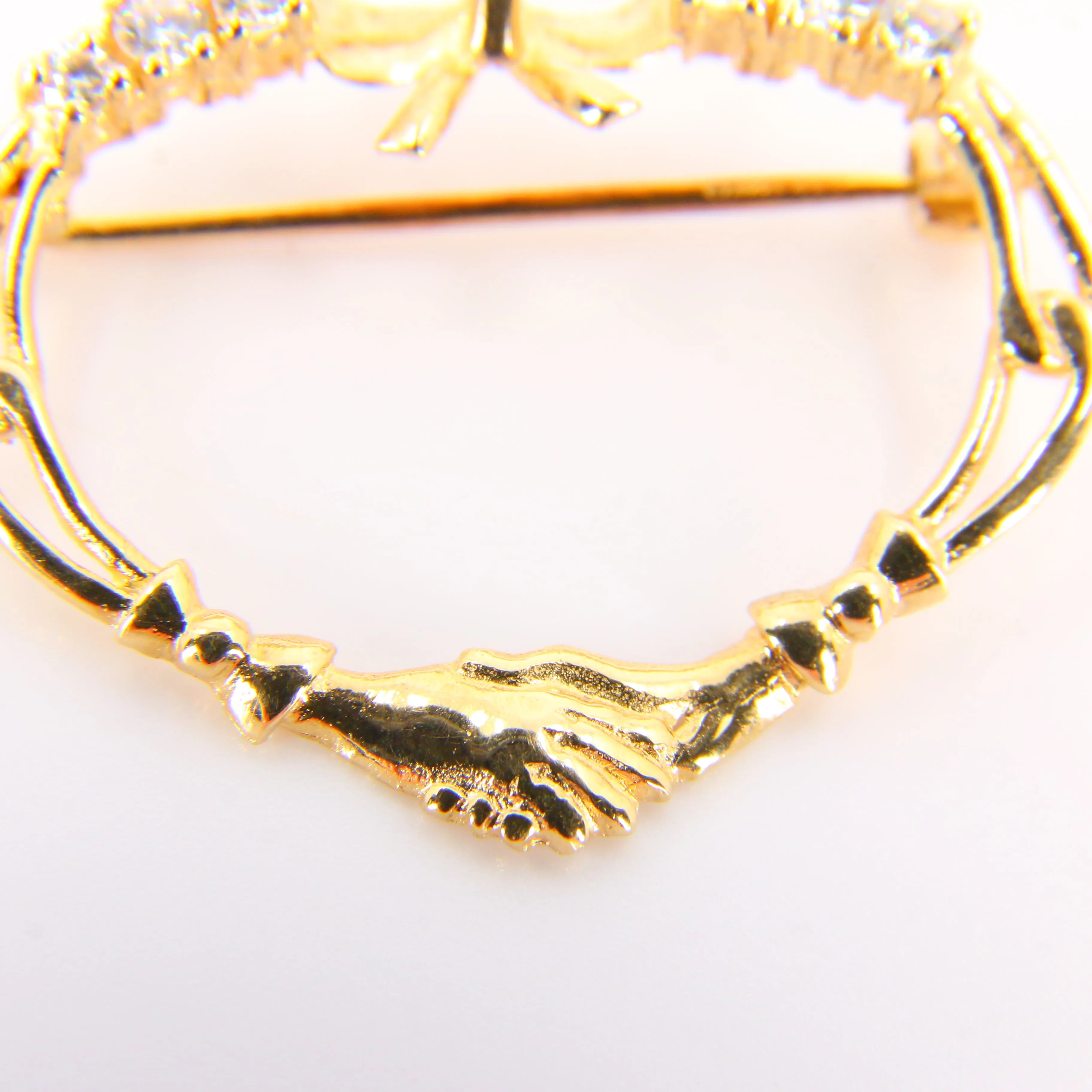 Vintage 9ct Irish Claddagh Gem Set Pin Brooch Yellow Gold Hallmarked Brooch