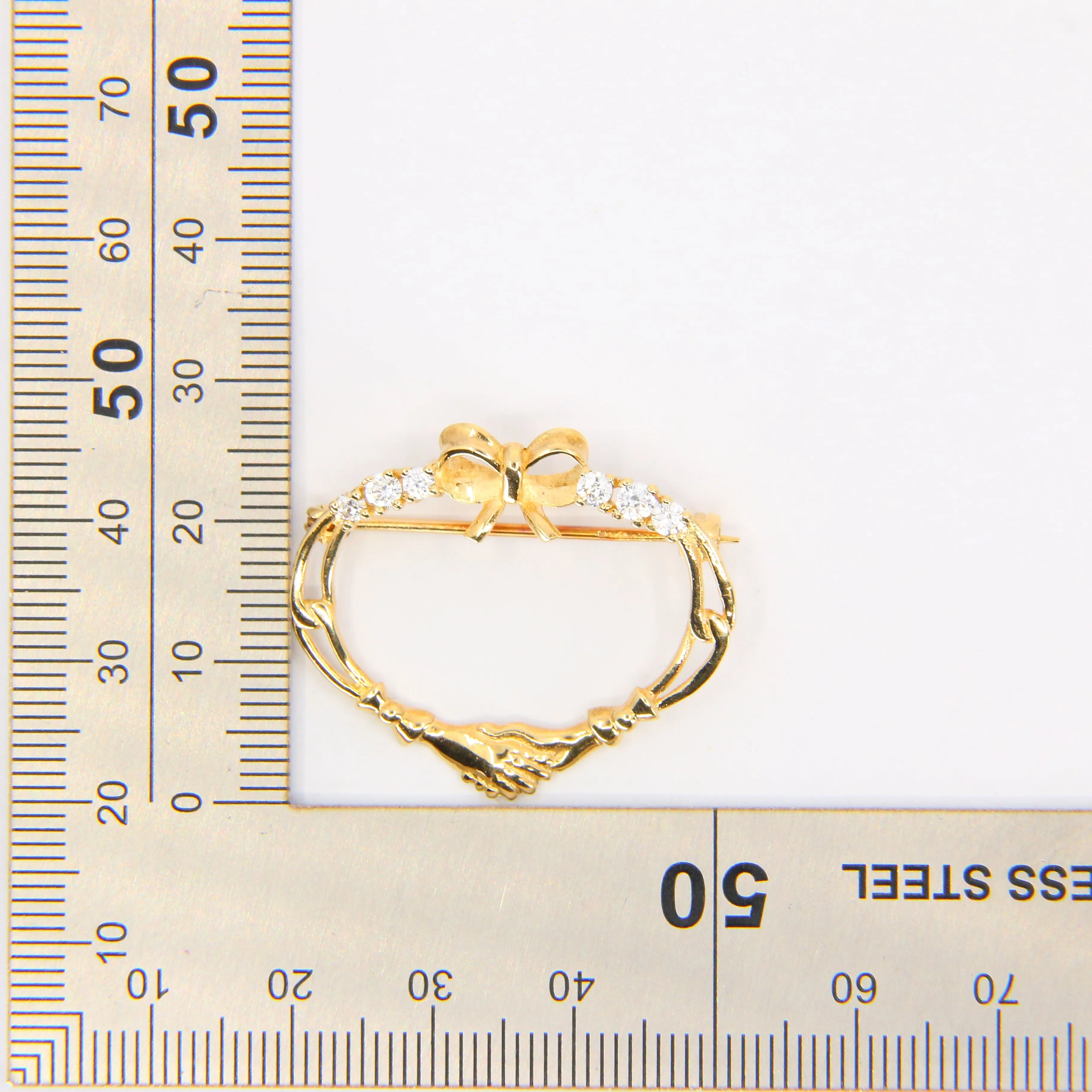 Vintage 9ct Irish Claddagh Gem Set Pin Brooch Yellow Gold Hallmarked Brooch