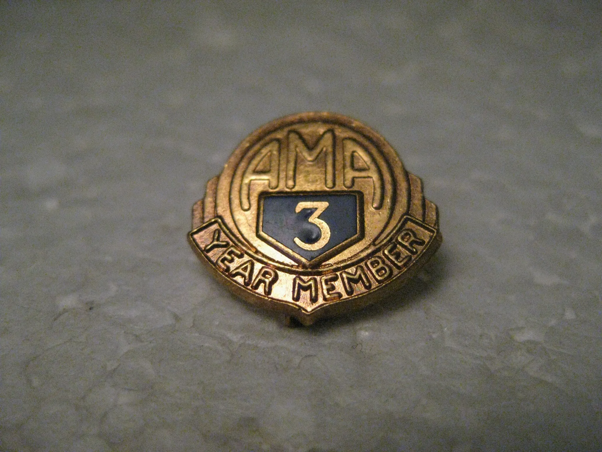 Vintage American Motorcycle Association 3 Year Member Pin, Gold Tone, Enameled