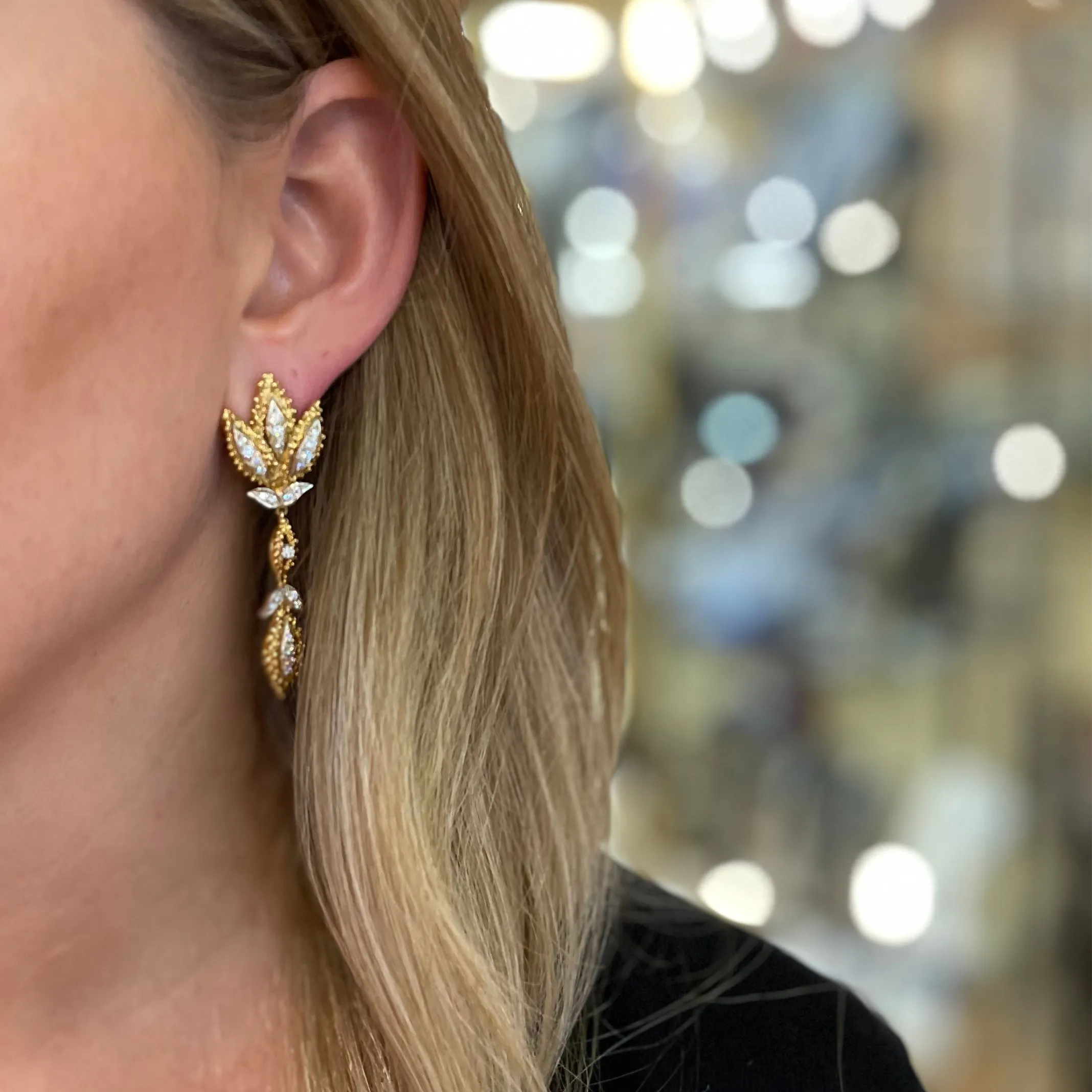 Vintage 'Birks' Diamond 2-Toned 18K Gold Earring with Removable Enhancer