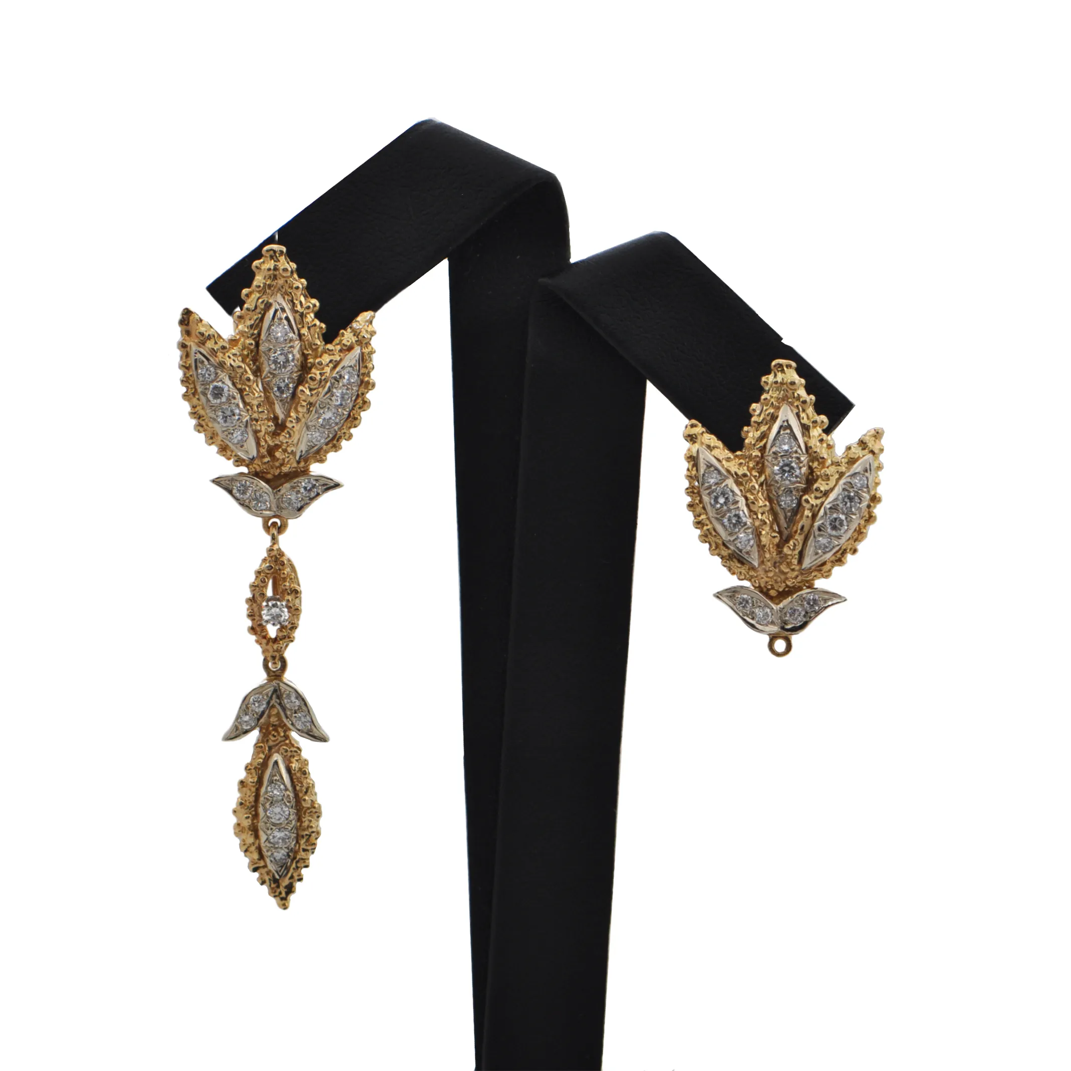 Vintage 'Birks' Diamond 2-Toned 18K Gold Earring with Removable Enhancer